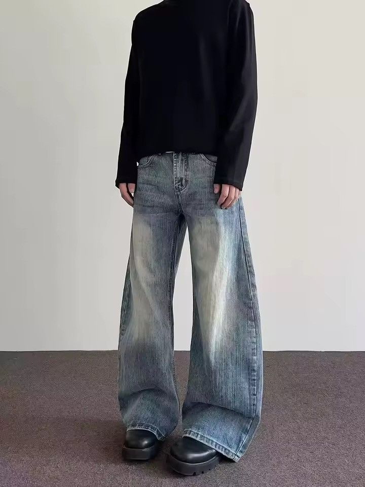 Jean Retro Style Washed Y2k Straight Flared Jeans Trousers Size US 32 / EU 48 - 2 Thumbnail