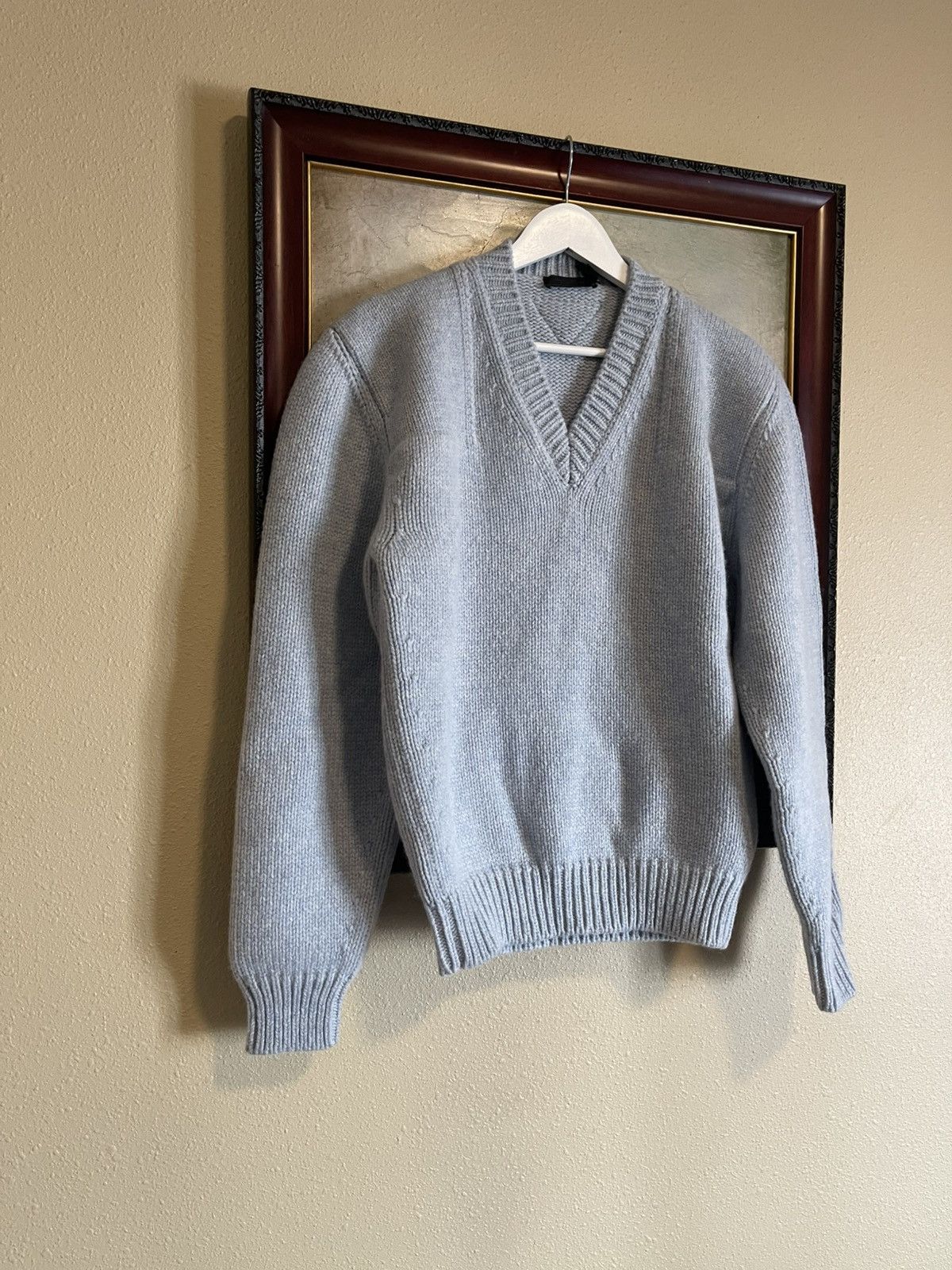 Prada Prada Mens Runway Sapphire Blue V-Neck Sweater Size US S / EU 44-46 / 1 - 4 Thumbnail