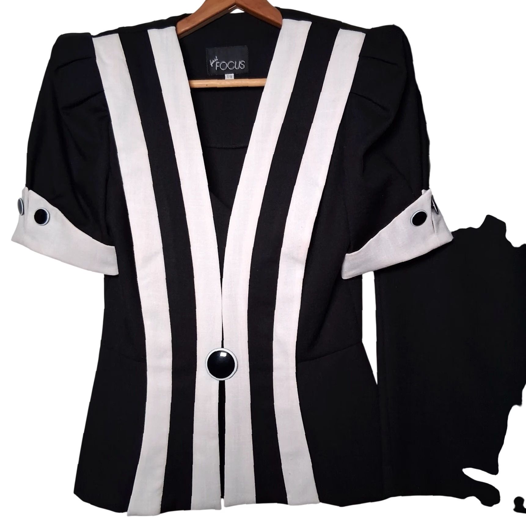 Vintage VINTAGE First Focus 1990s Outfit/Set Skirt Top 2 Piece Black White Office Wear Women 7/8 Midi Pencil 90s 80s Career Wear Size M / US 6-8 / IT 42-44 - 2 Thumbnail