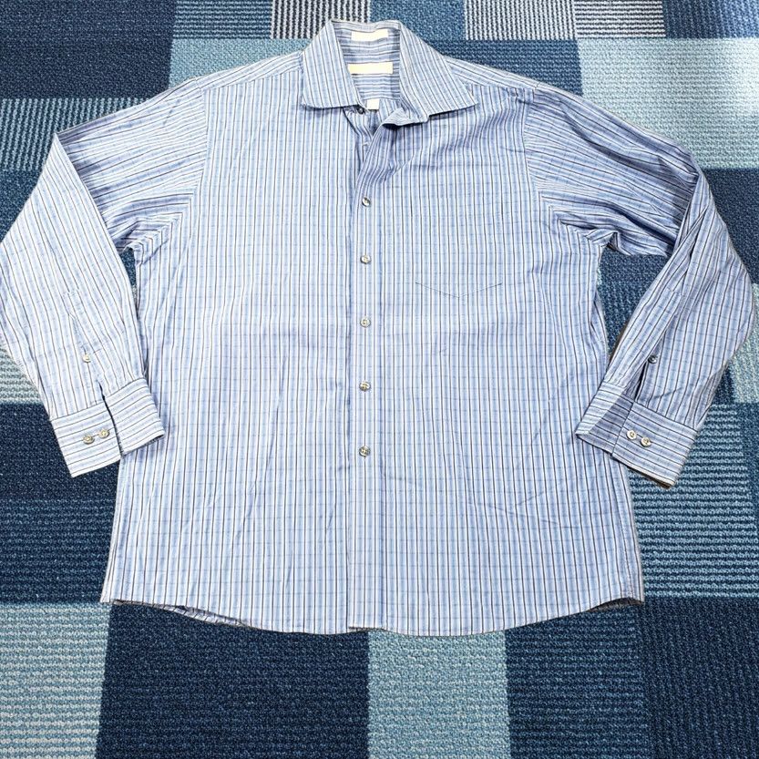 Michael Kors Michael Kors Dress Shirt Mens L Large 16.5 Blue Plaid Button-Up Long Sleeve Shirt Mens Size 42R - 1 Thumbnail