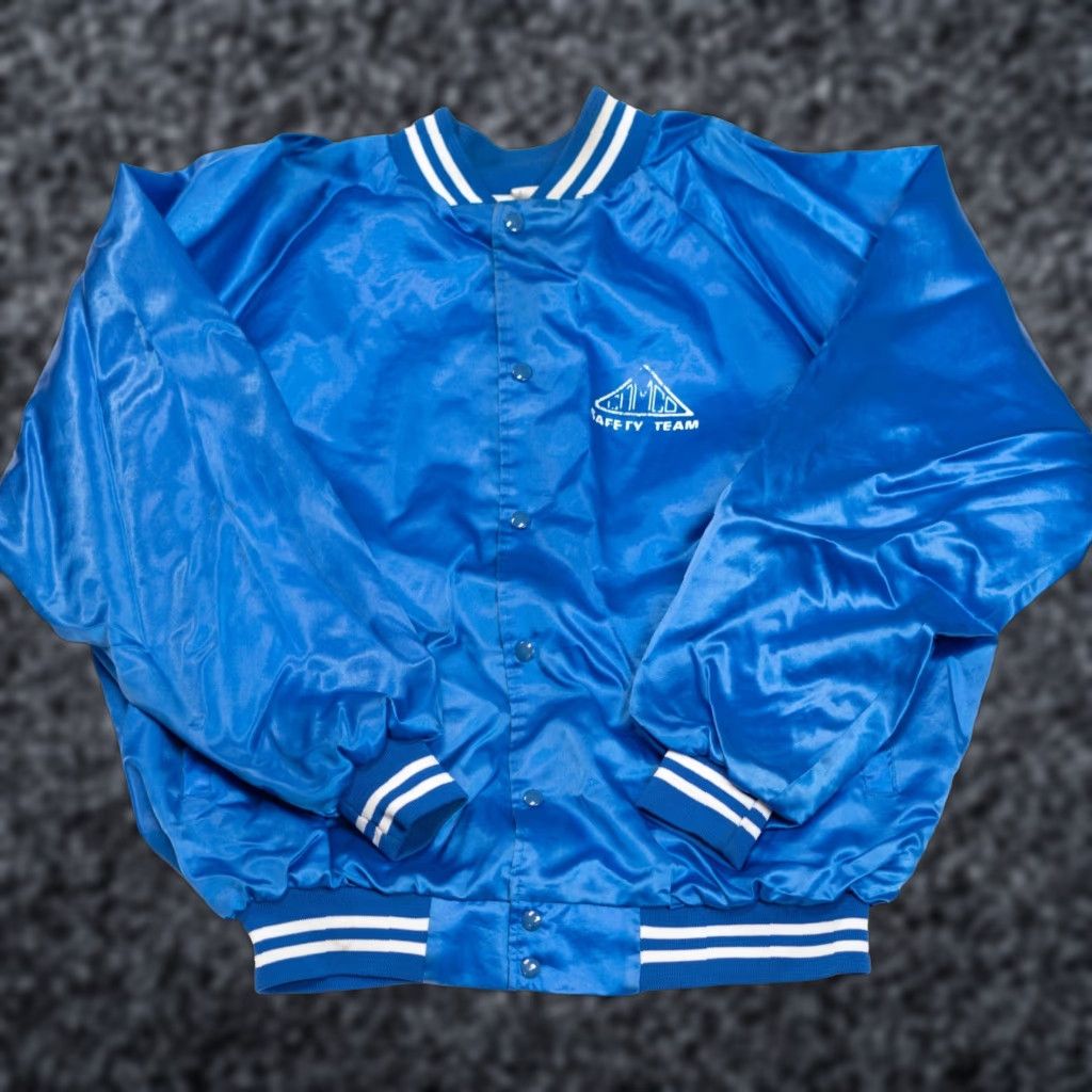 Vintage VINTAGE Blue Satin Bomber Jacket Mens 3XL Cotton Lined Union Made In USA 31x29 Size US XXL / EU 58 / 5 - 1 Thumbnail