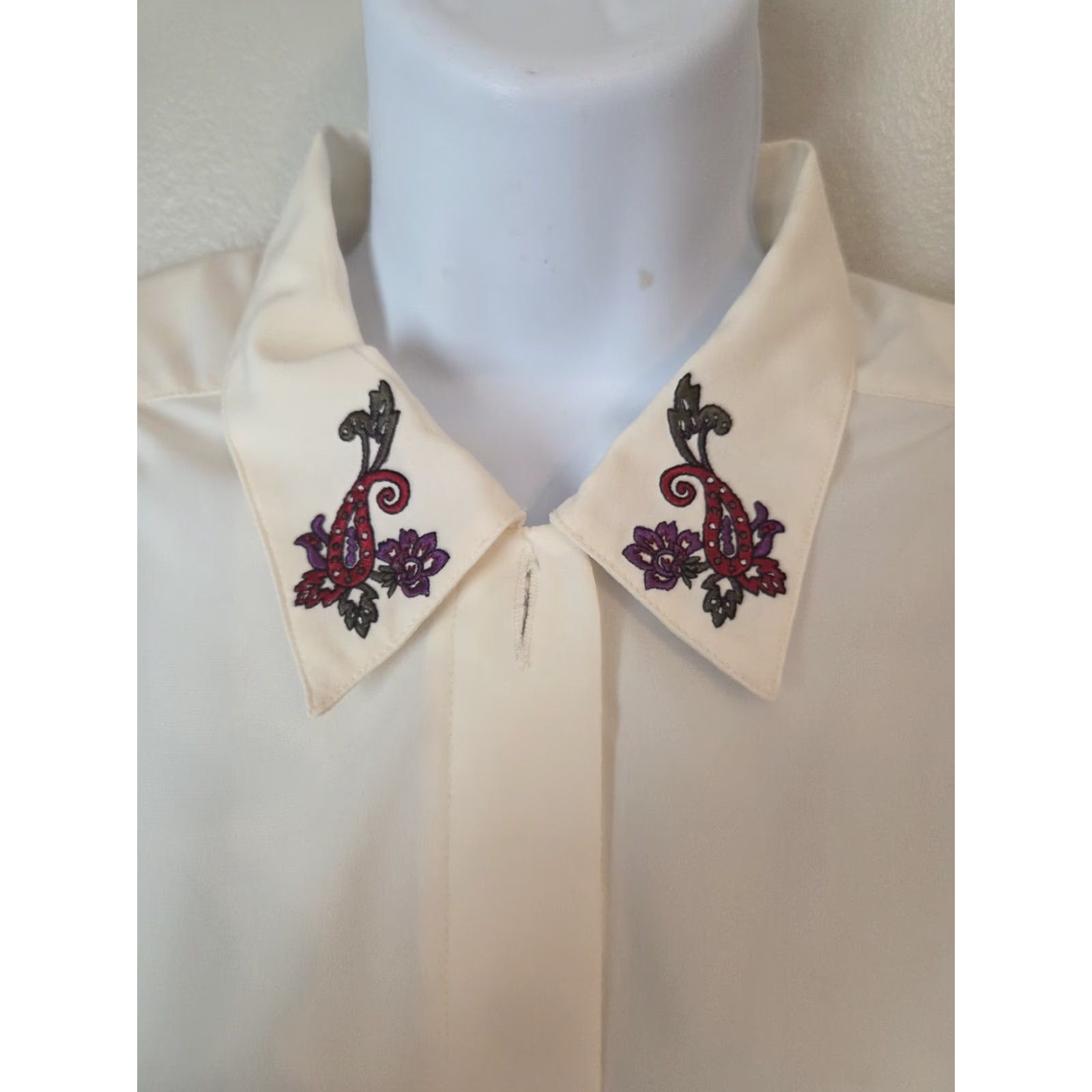 Vintage VINTAGE Koret Shirt 90s White Floral Paisley Embroidered Collar Top 12 Womens Size XL / US 12-14 / IT 48-50 - 2 Thumbnail