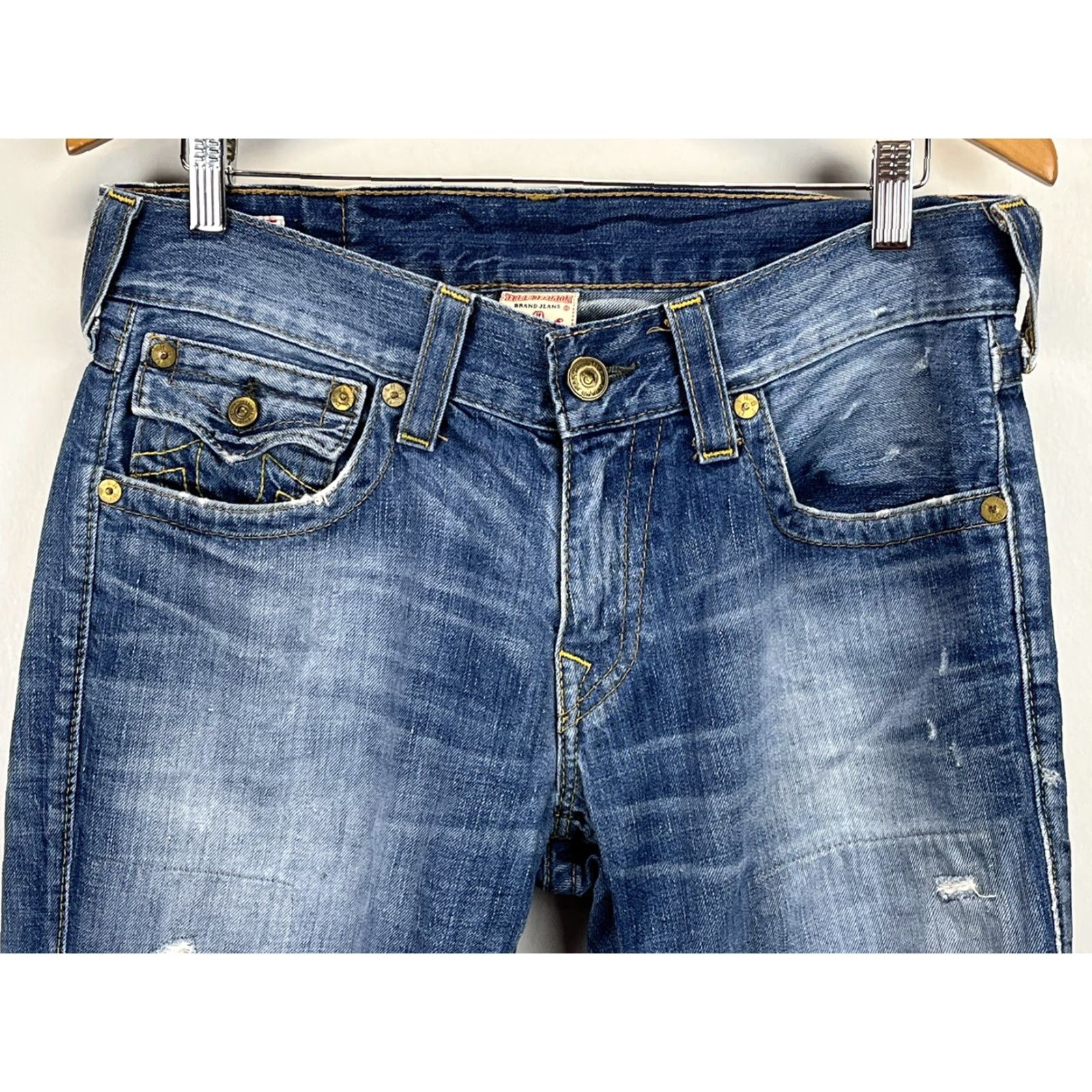 True Religion VINTAGE True Religion Ricky Jeans Men's Straight Leg 32x33 Blue Distressed Denim Size US 32 / EU 48 - 3 Thumbnail