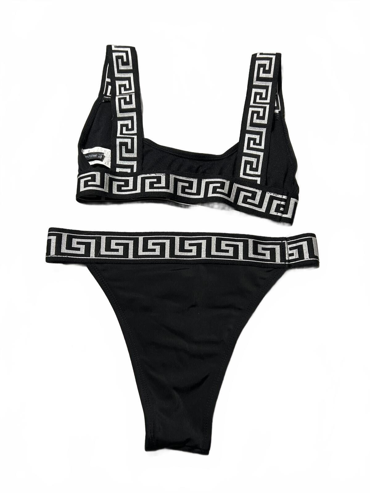 Other Prettylittlething Black Bikini Swimsuit Greek Key Pattern 2 Size ONE SIZE - 5 Thumbnail