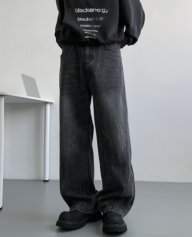 Japanese Brand × Jean Winter Nostalgic Black Jeans Men Chic Patchwork Loose Size US 29 - 3 Thumbnail