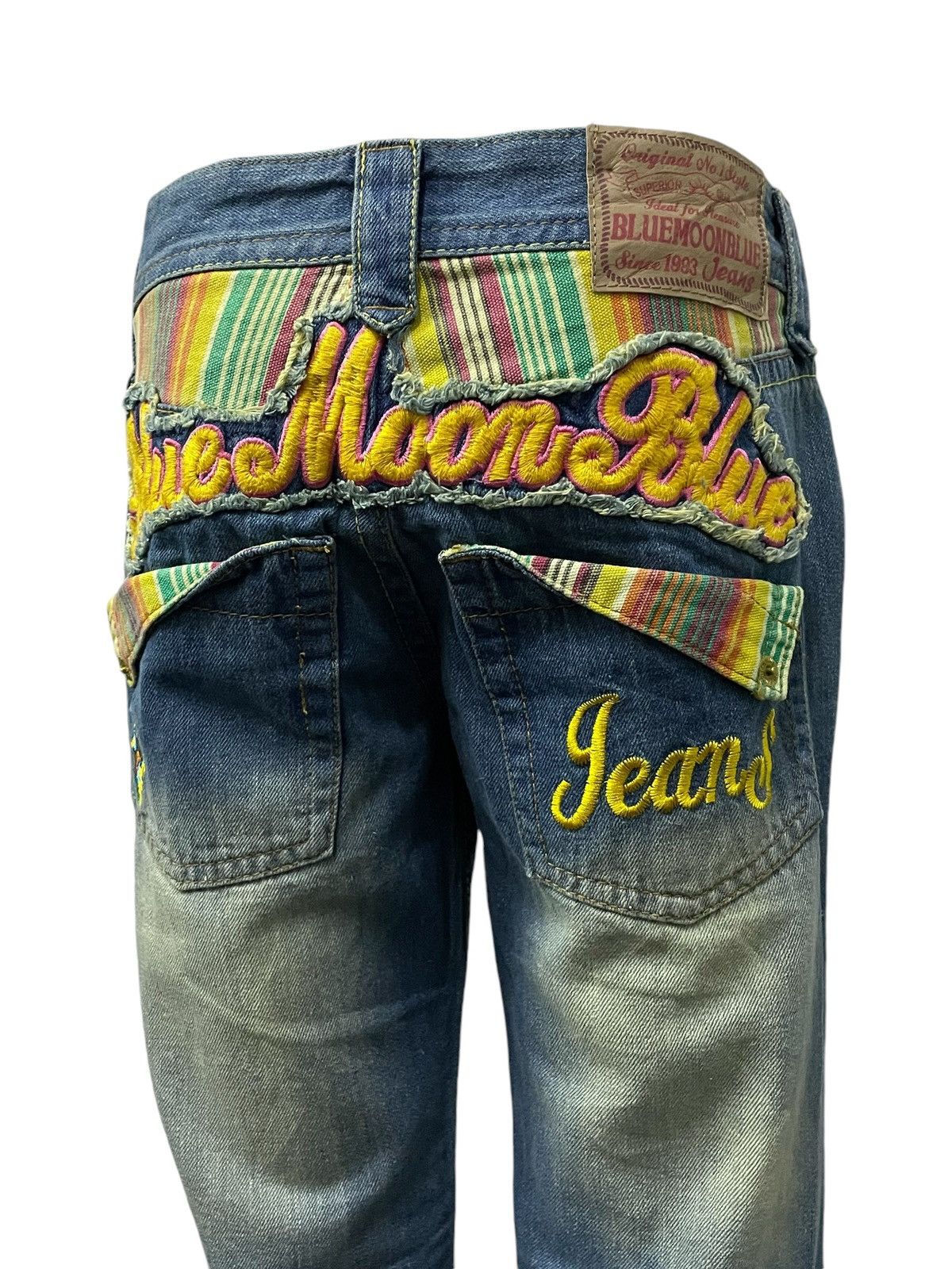 Japan Blue Vintage Blue Moon Blue Embroidery Tartan Plaid Junya Style Size 29" - 4 Thumbnail