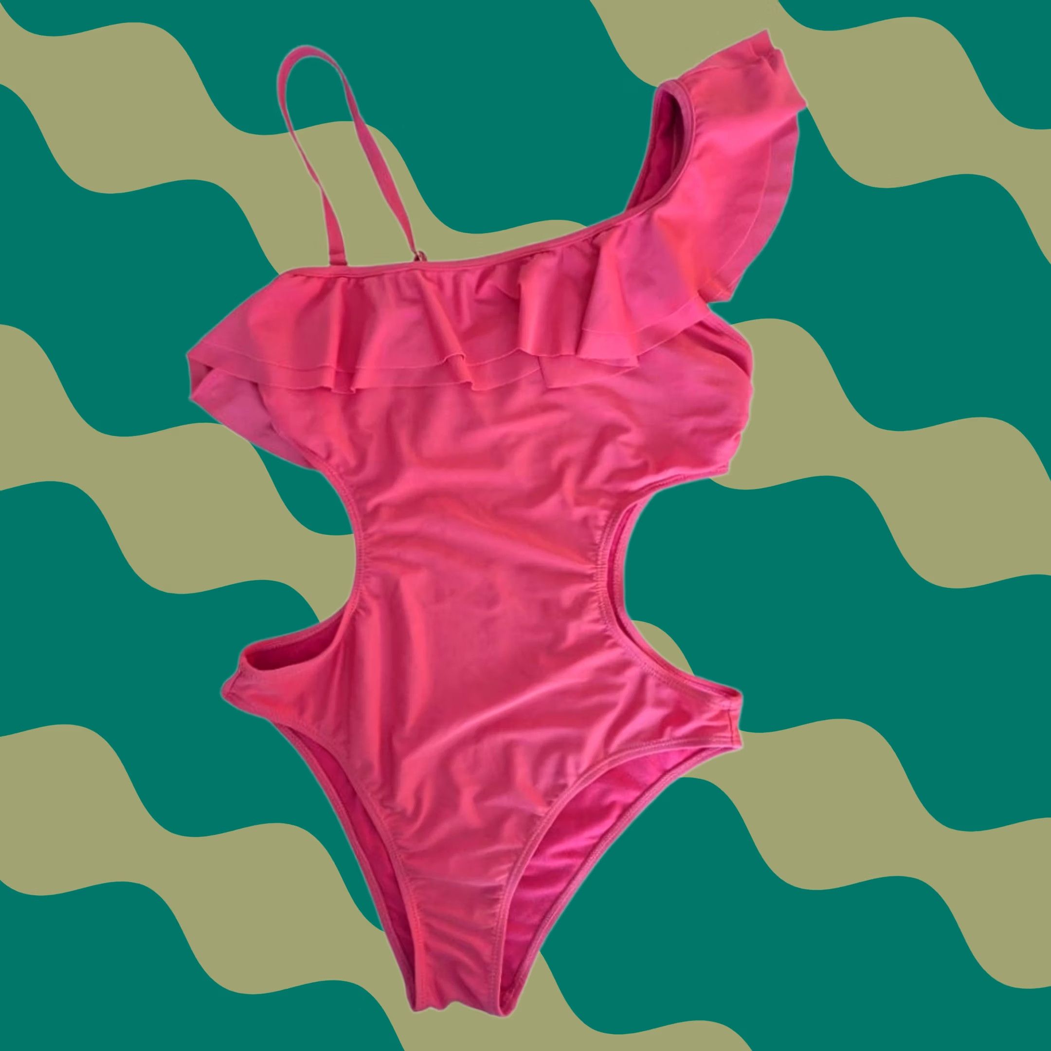 Pinko YMI One Piece Swimsuit Womens L Hot Pink One Shoulder Ruffle Cutout Spaghetti Strap Beachwear Resortwear Size ONE SIZE - 1 Thumbnail