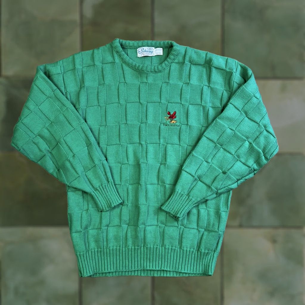 Vintage VINTAGE 90s Knit Golf Sweater Mens M Red Cardinal Embroidered Cotton Heavyweight Pullover Crew Neck Cardigan Style Shirt Size US M / EU 48-50 / 2 - 1 Thumbnail
