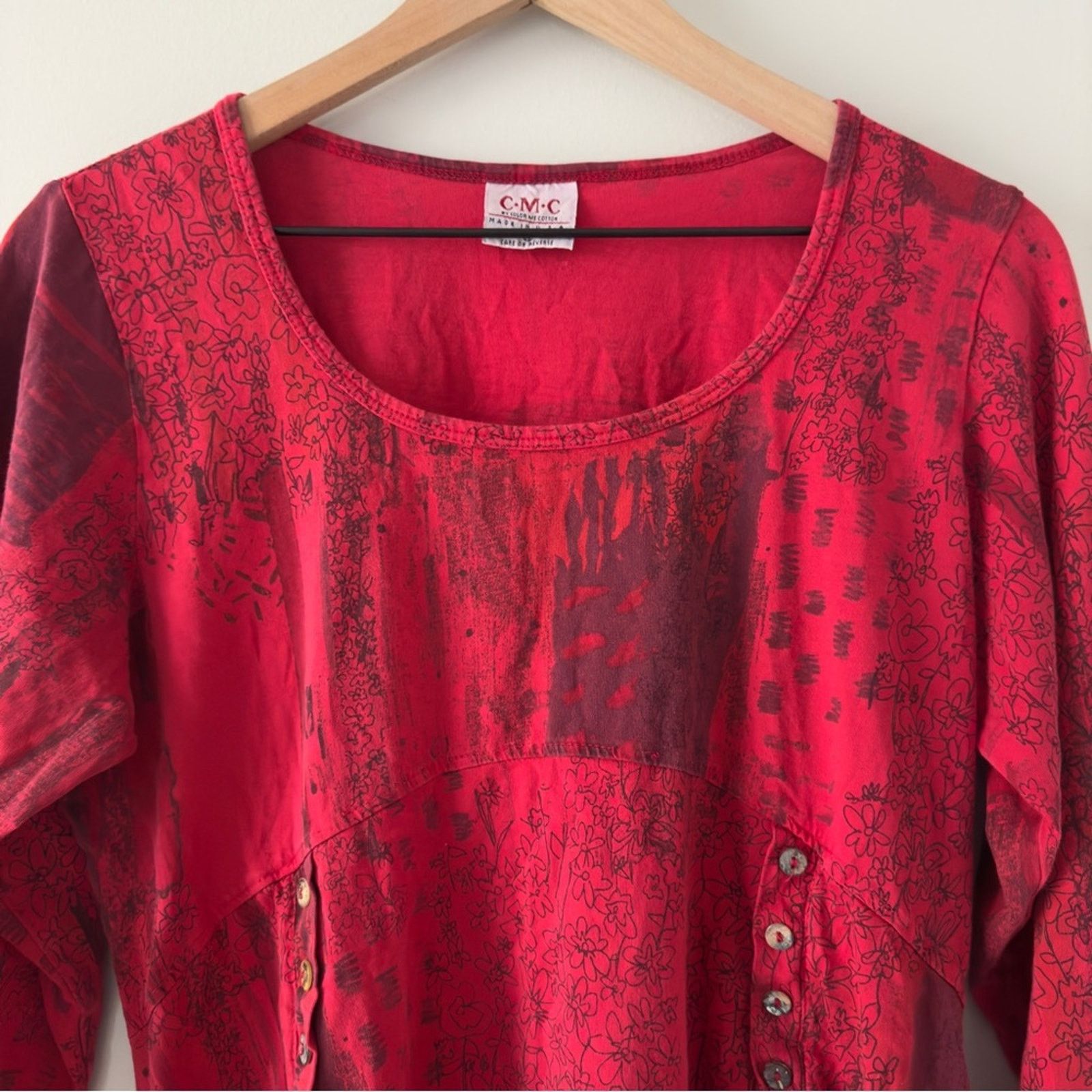 Vintage Vintage patchwork style button front Red babydoll Top Large Size L / US 10 / IT 46 - 3 Thumbnail