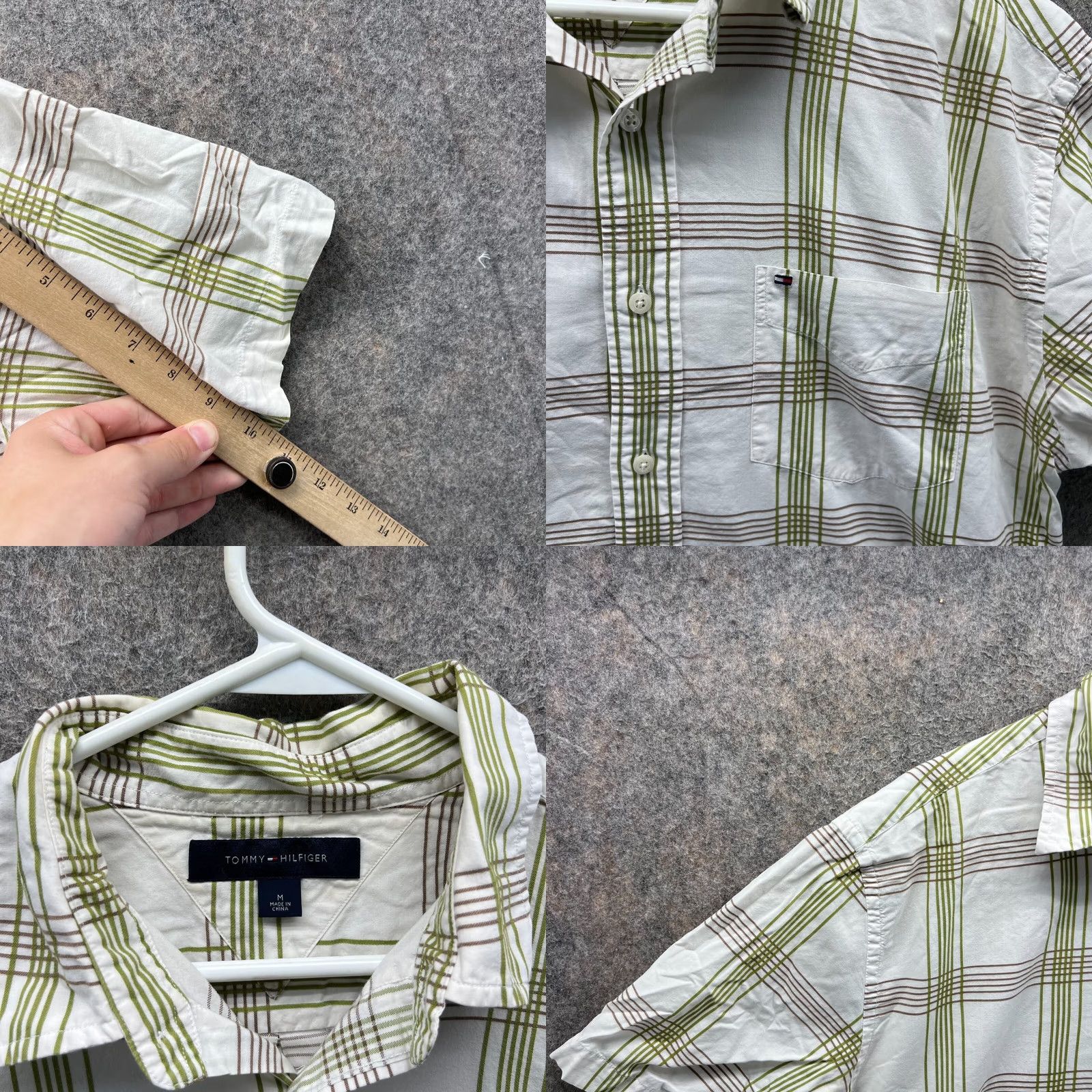 Tommy Hilfiger Tommy Hilfiger Shirt Mens Medium White Green Button-Down Short Sleeve Vintage Size US M / EU 48-50 / 2 - 8 Thumbnail