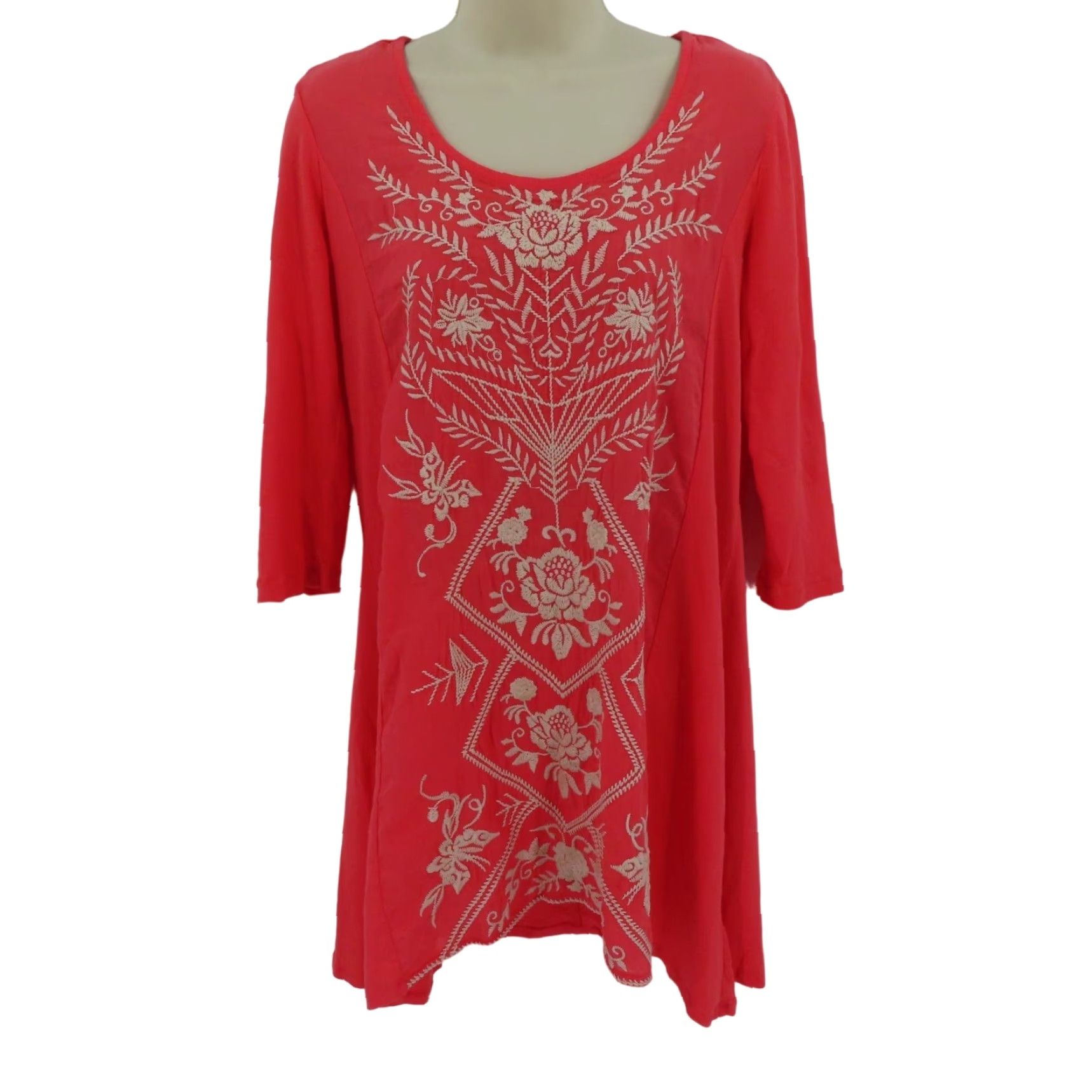 Johnny Was Johnny Was Womens Small Coral Pink Orange Embroidered Floral Tunic Shirt Top Size S / US 4 / IT 40 - 2 Thumbnail