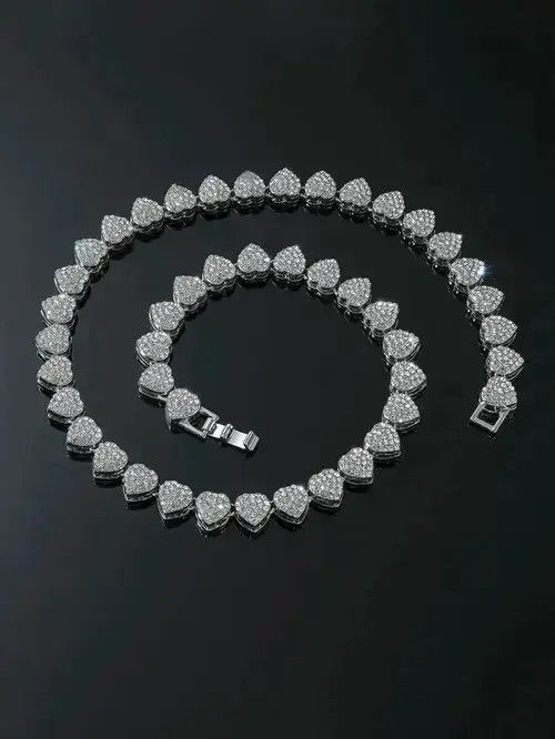 Vintage Retro Punk Rhinestone Necklace Chain Heart Size ONE SIZE - 1 Thumbnail