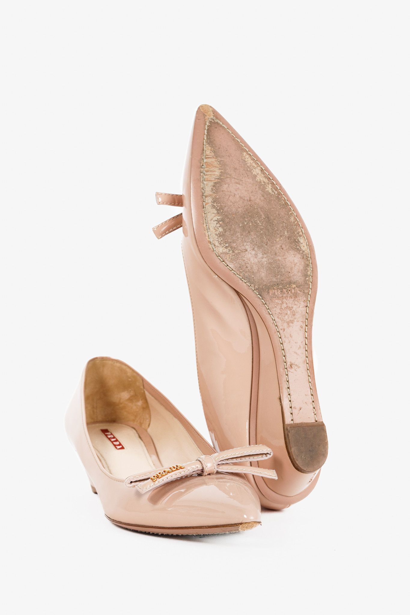 Prada Prada Blush Vernice Bow Pointed-Toe Wedges Size US 8 / IT 38 - 4 Thumbnail