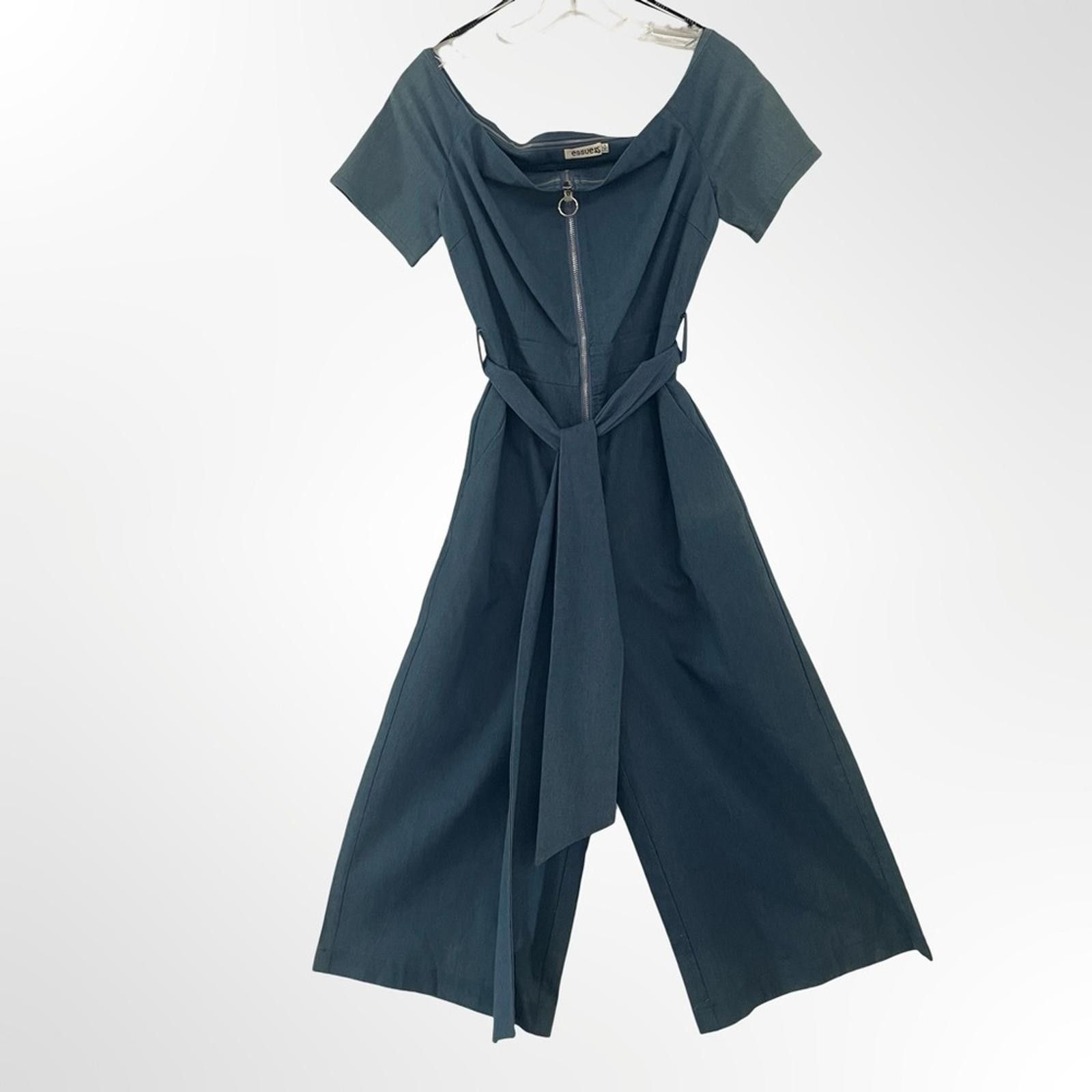 Essentials essue Short-Sleeve Wide-Leg Belted Jumpsuit with Front Zip Size 28" / US 6 / IT 42 - 2 Thumbnail