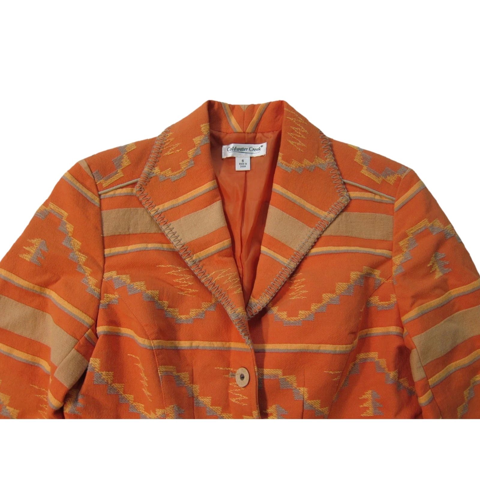 Coldwater Creek Coldwater Creek Cotton Orange Southwestern Aztec Tribal Blazer Jacket Women 6 Size M / US 6-8 / IT 42-44 - 3 Thumbnail