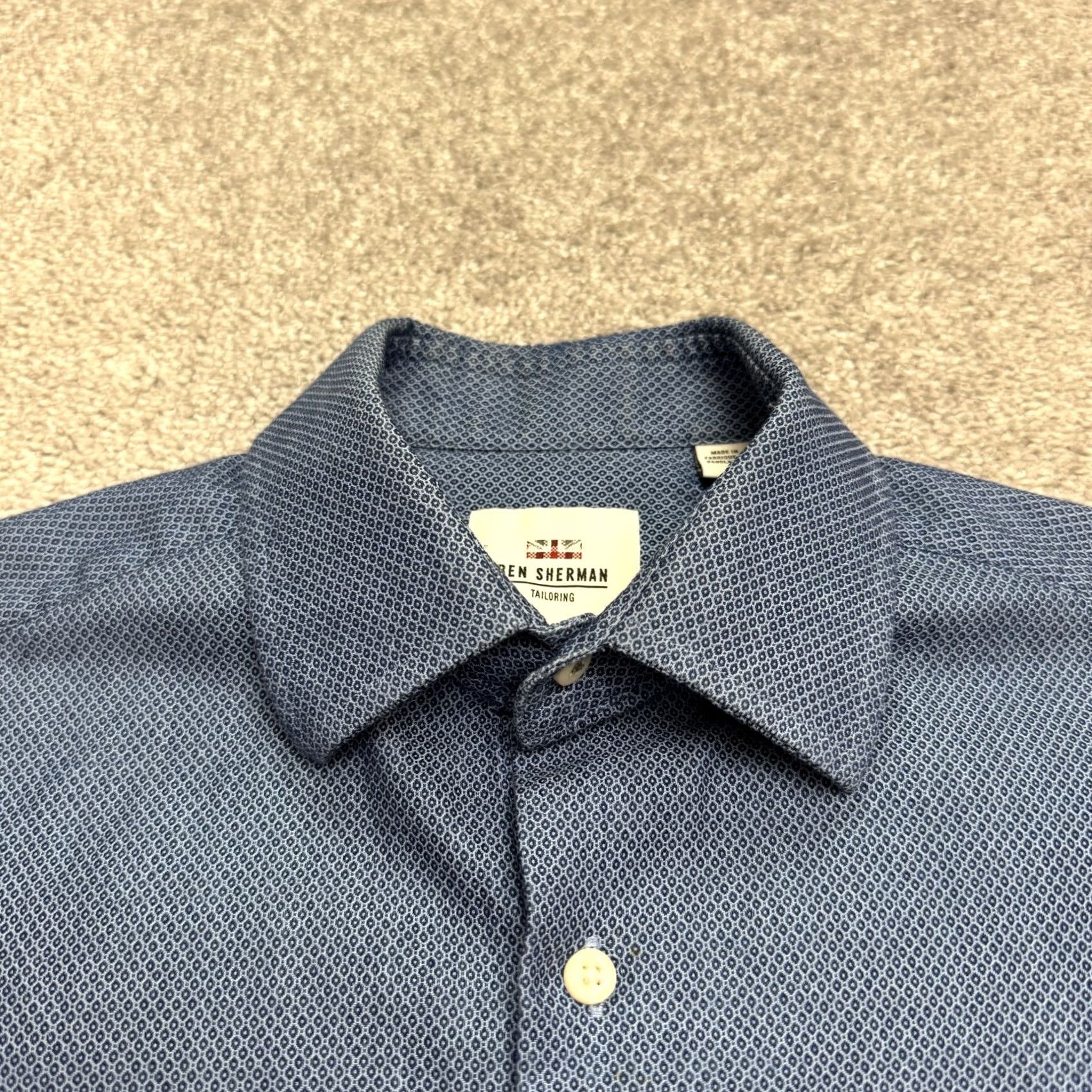 Ben Sherman Ben Sherman Dress Shirt Mens 14.5 Slim Blue Geometric Cotton Shirt Size 40R - 3 Thumbnail
