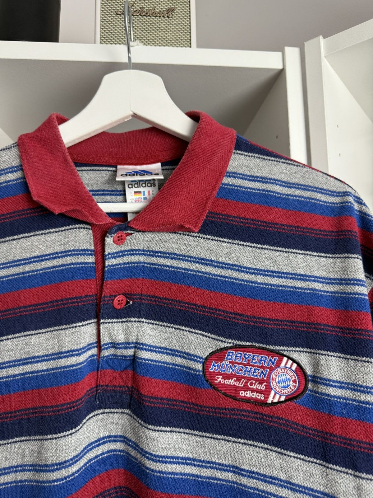 Adidas × Vintage Vintage 90s Adidas Bayern Munich striped polo t-shirt soccer Size US M / EU 48-50 / 2 - 4 Thumbnail