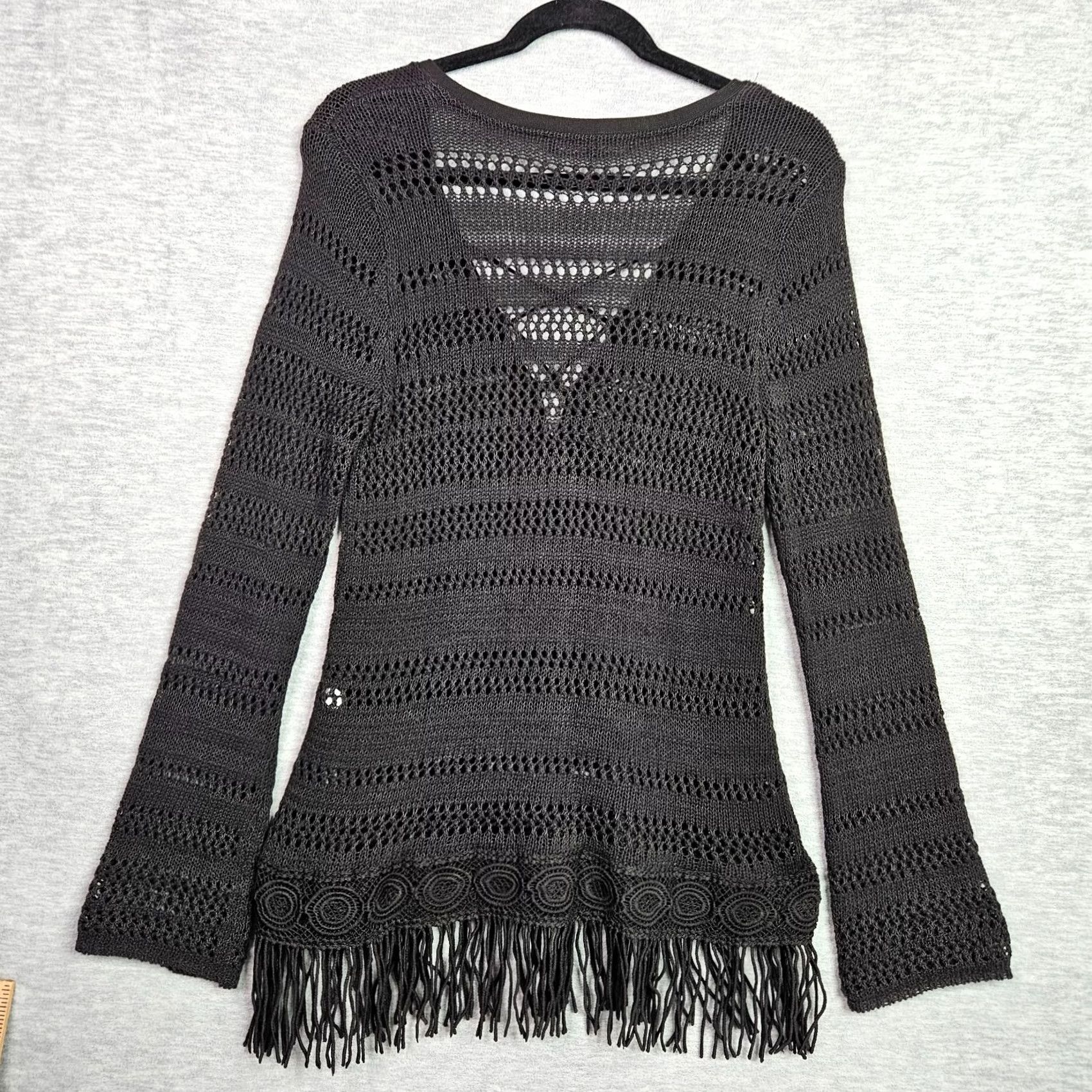 White House Black Market White House Black Market Women's Fringe Hem Lace Up Sweater Sz S Shirt Womens Regular Black Knit Pullover All Seasons Modern Vintage: No Size S / US 4 / IT 40 - 2 Thumbnail