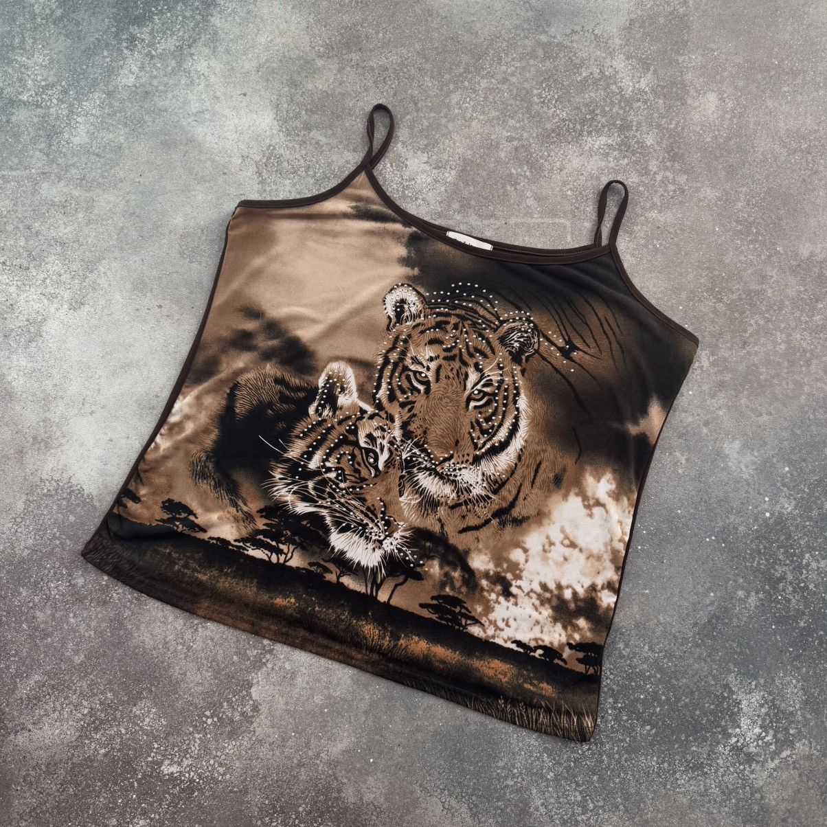 20471120 × If Six Was Nine × Japanese Brand Y2K Rhinestones Tiger Glamour Tank Top (JPG Gaultier style) Size XL / US 12-14 / IT 48-50 - 1 Thumbnail