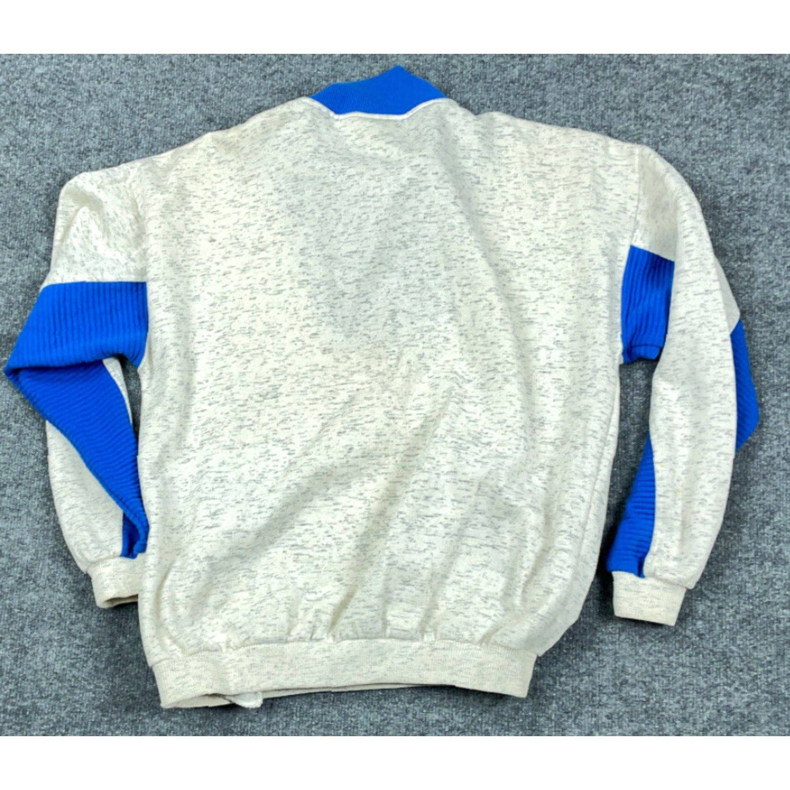 Vintage VINTAGE 1/4 ZIP Sweatshirt Sign of Times Gray Blue 90s Distressed Men XL High Neck Pullover Cotton Blend Graphic Print Size US XL / EU 56 / 4 - 2 Thumbnail
