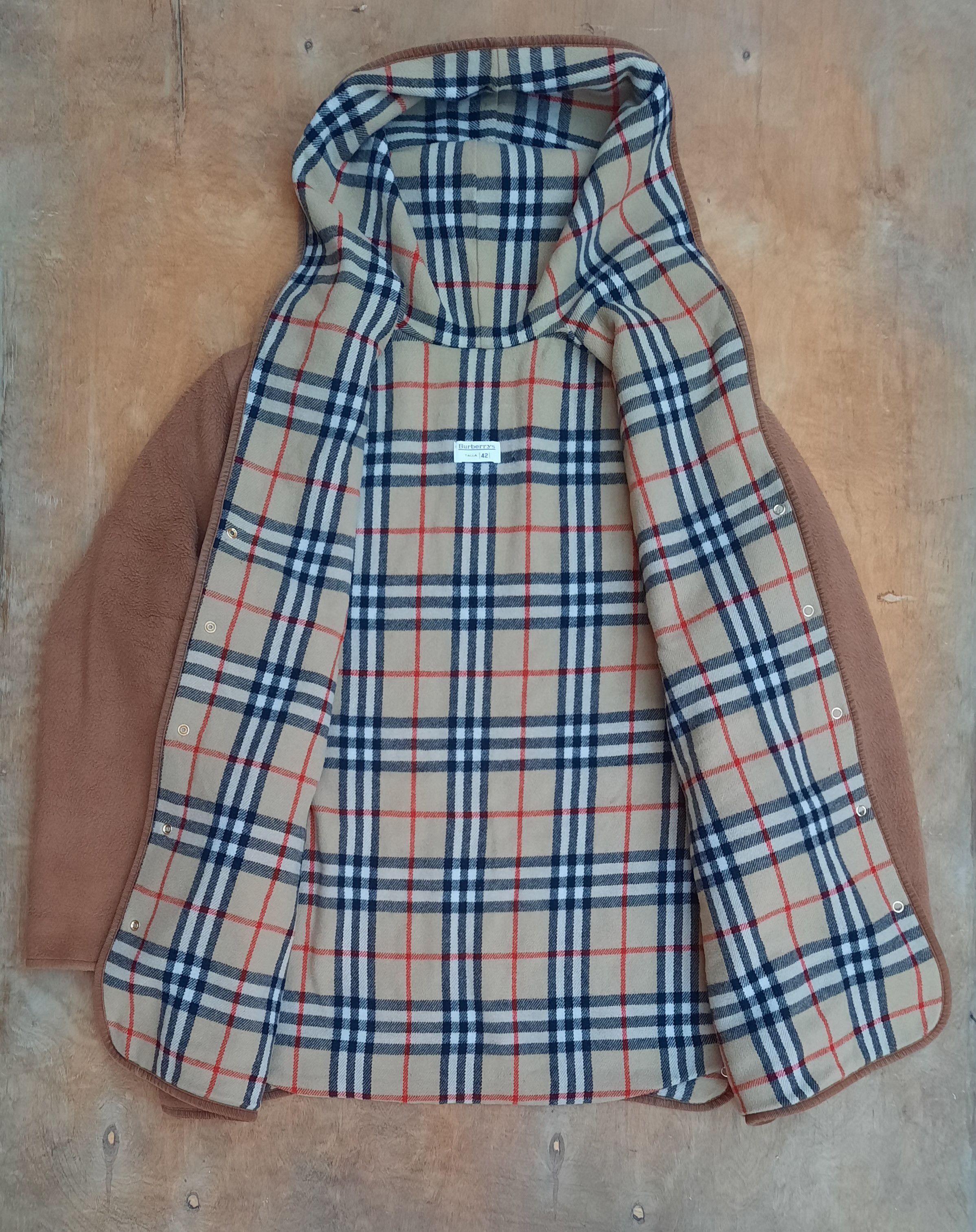 Burberry 90s Burberrys Wool Hooded Camel Coat Nova Check Lining Size US L / EU 52-54 / 3 - 3 Thumbnail