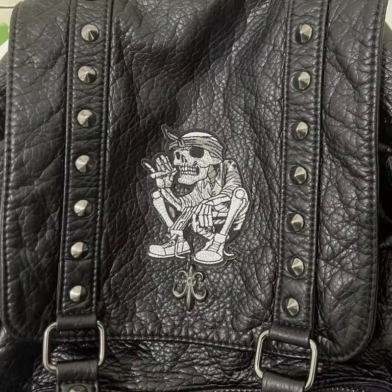 Other Gothic Punk Black Skull Skeleton Backpack PU Leather Size ONE SIZE - 2 Thumbnail