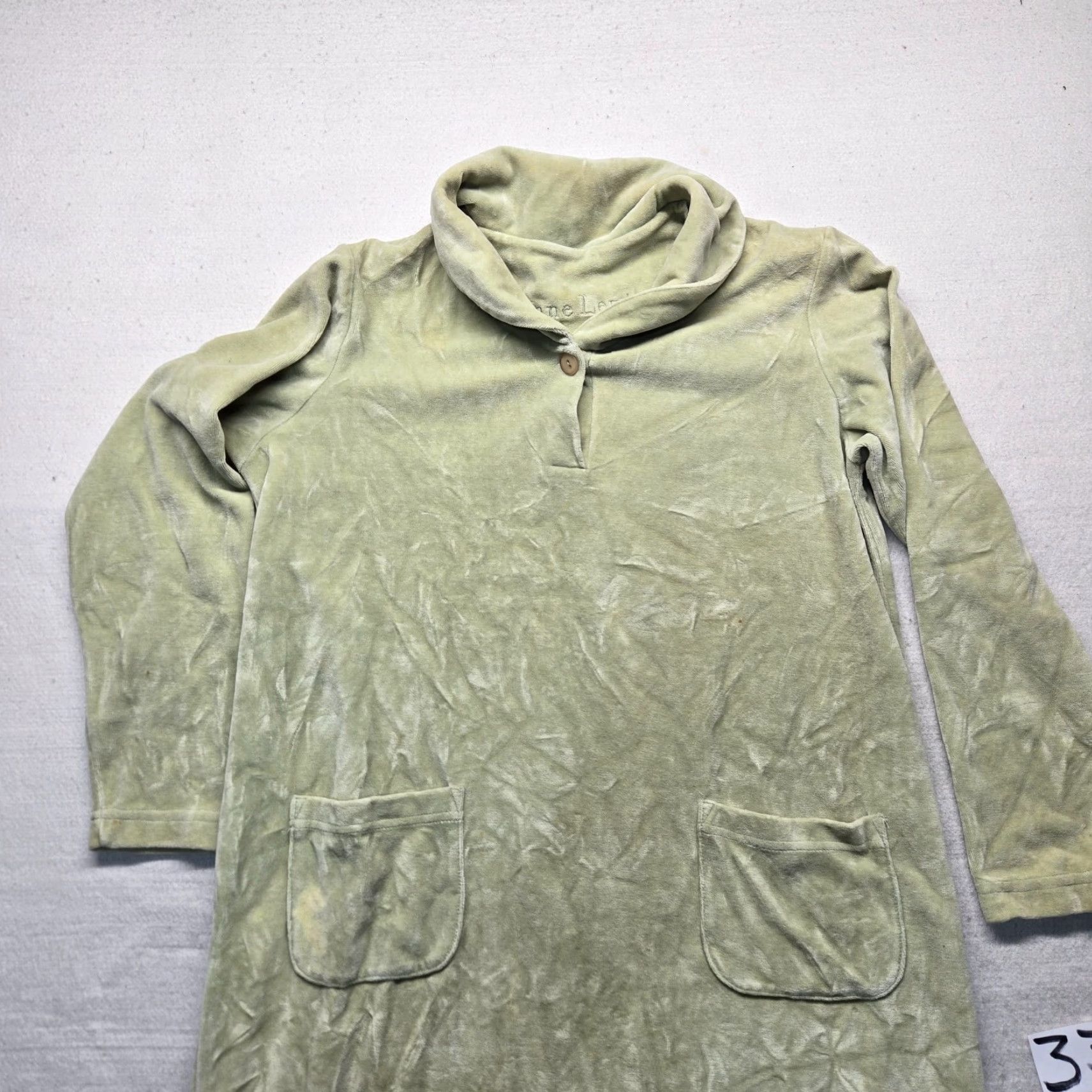 Olive Anne Lewin Robe Women Green Olive Kaftan Mock Neck Long Sleeve Button Front Size M Medium Adult Sleepwear Soft Polyester Viscose Fleece Size M / US 6-8 / IT 42-44 - 2 Thumbnail