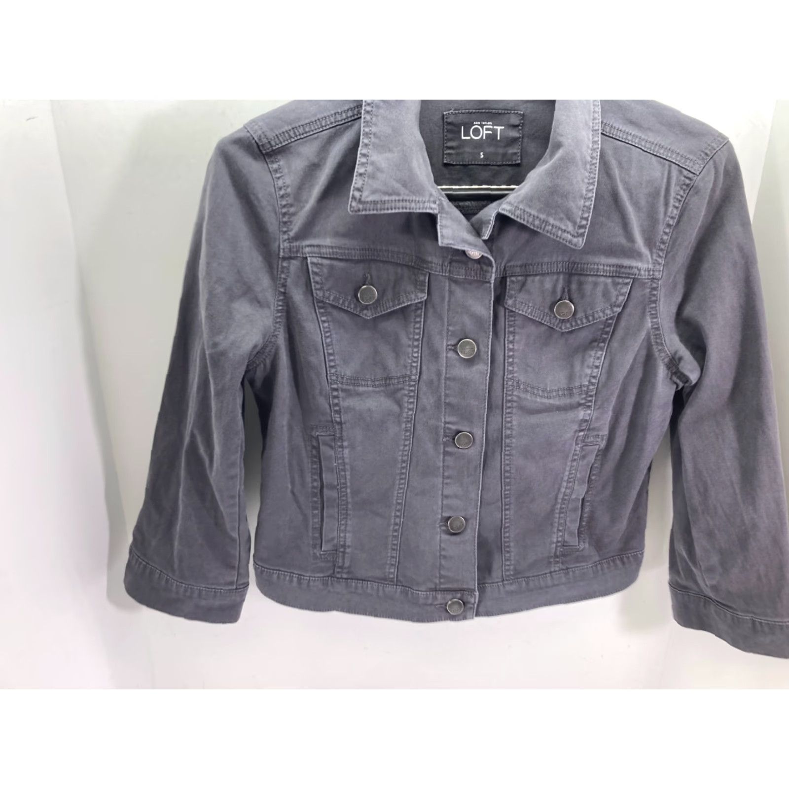 Loft Loft ANN Taylor Denim Jacket Womens Small Gray Button Front Long Sleeve Outdoor Shirt Women Gray Jacket Size S / US 4 / IT 40 - 4 Thumbnail