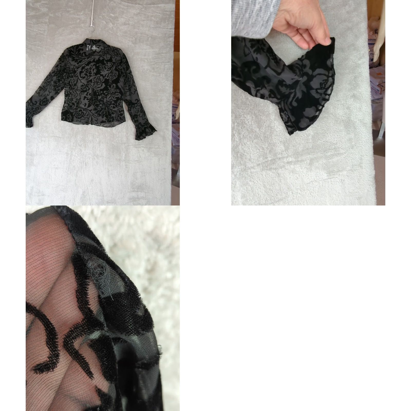 Worthington Worthington Black Velvet Burnout Bell Sleeve Top Womens Size 10 Whimsygoth Witchy Fairygoth Floral Size L / US 10 / IT 46 - 8 Thumbnail