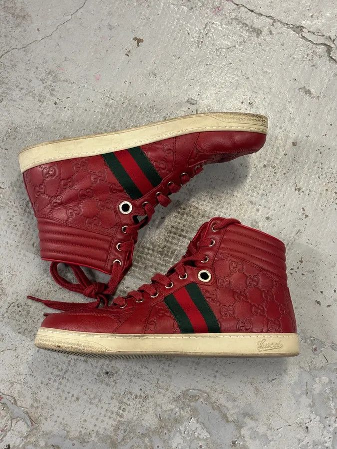 Gucci Gucci Red Leather GG Monogram High Sneakers Size US 7.5 / EU 40-41 - 9 Thumbnail