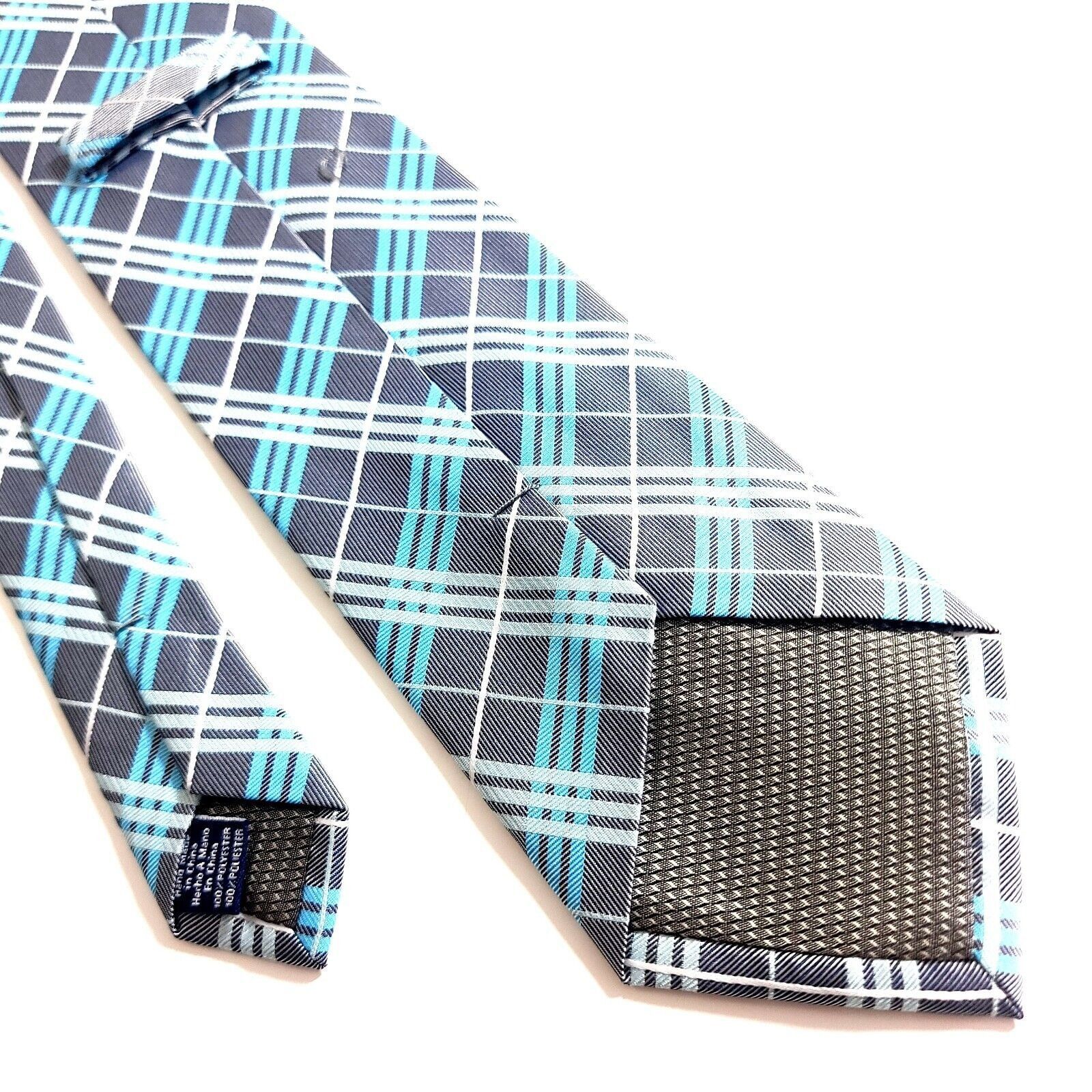 Designer Unbranded Gray Teal Woven Plaid Polyester Tie Size ONE SIZE - 5 Thumbnail