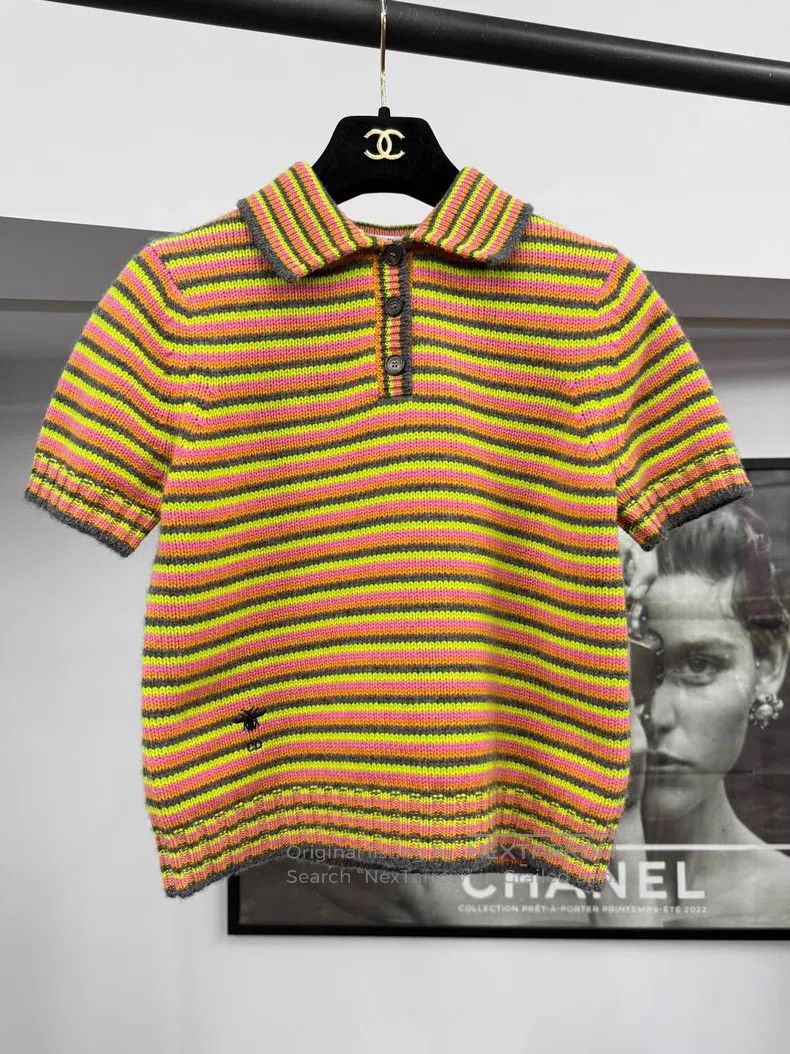Dior Dior Colourful striped cashmere knitted short sleeves Size XS / US 0-2 / IT 36-38 - 1 Thumbnail
