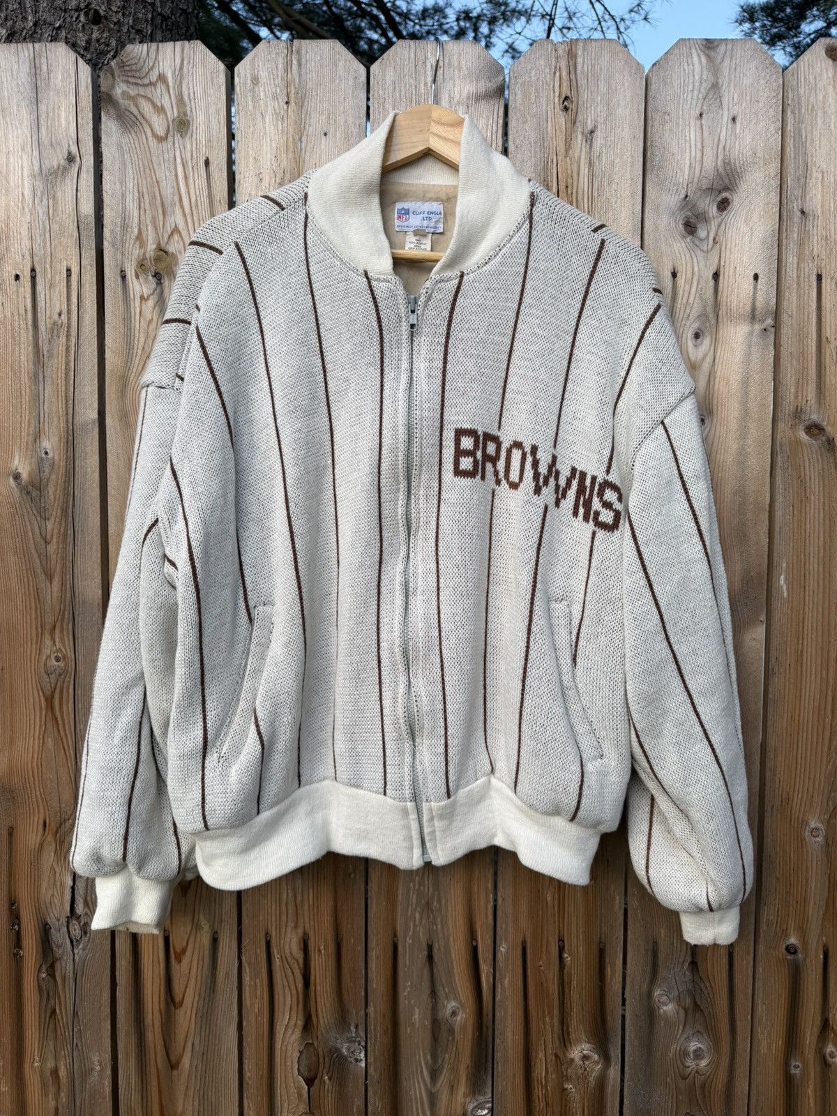 NFL Vintage Cleveland Browns Cliff Engle Football Knit Zip Large Size US L / EU 52-54 / 3 - 4 Thumbnail