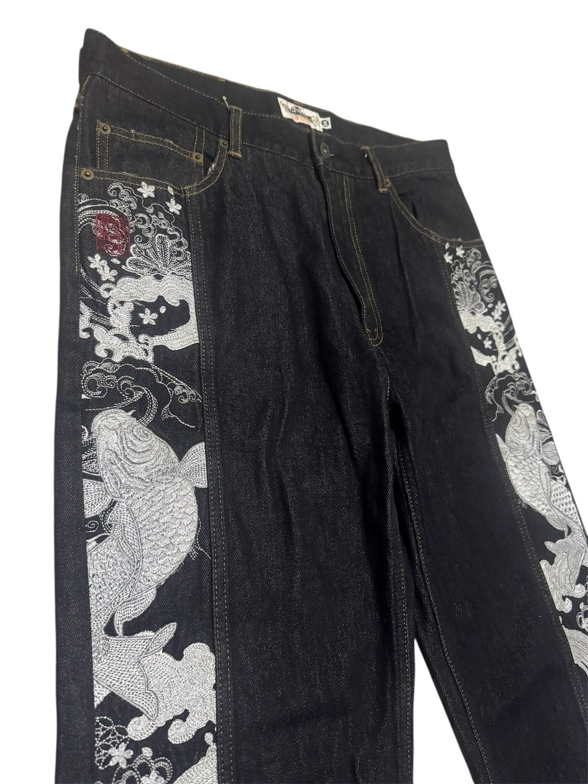 Karakuri Tamashii Karakuri Tamashi Side by Side Koi Fish Embroidery DenimJeans Size US 36 / EU 52 - 1 Thumbnail