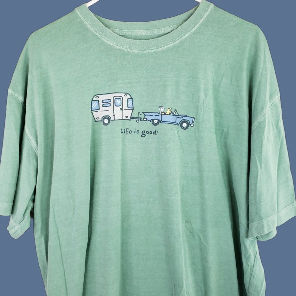 Life is Good Life is Good Crusher Tee Shirt "Happy Camper" Short Sl. Crew Neck Mens XL Green Size US XL / EU 56 / 4 - 1 Thumbnail