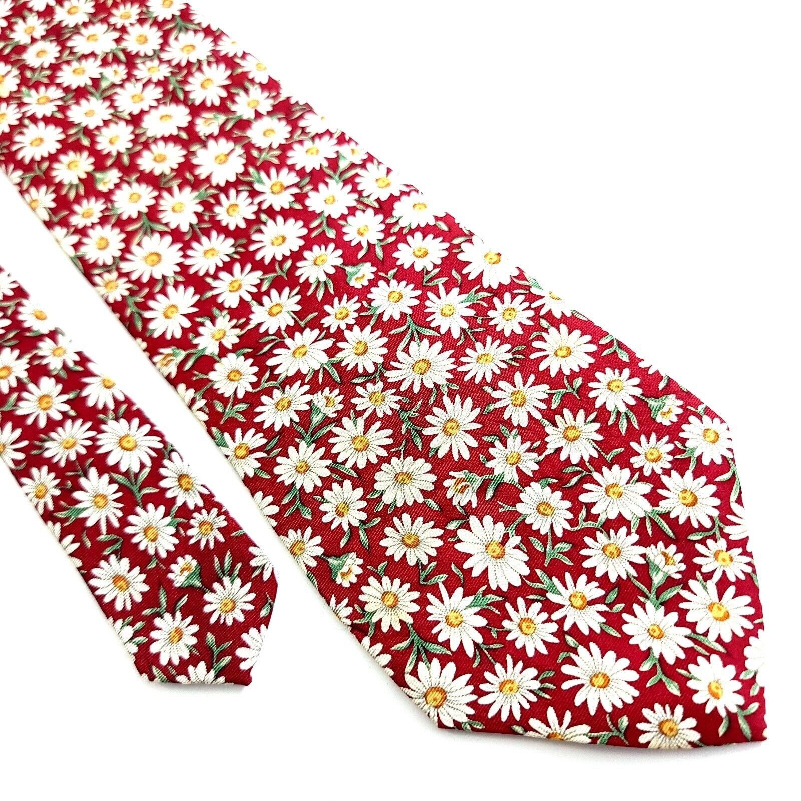 Designer Tango Max Raab Red Floral Print Short Wide Silk Tie Size ONE SIZE - 1 Thumbnail