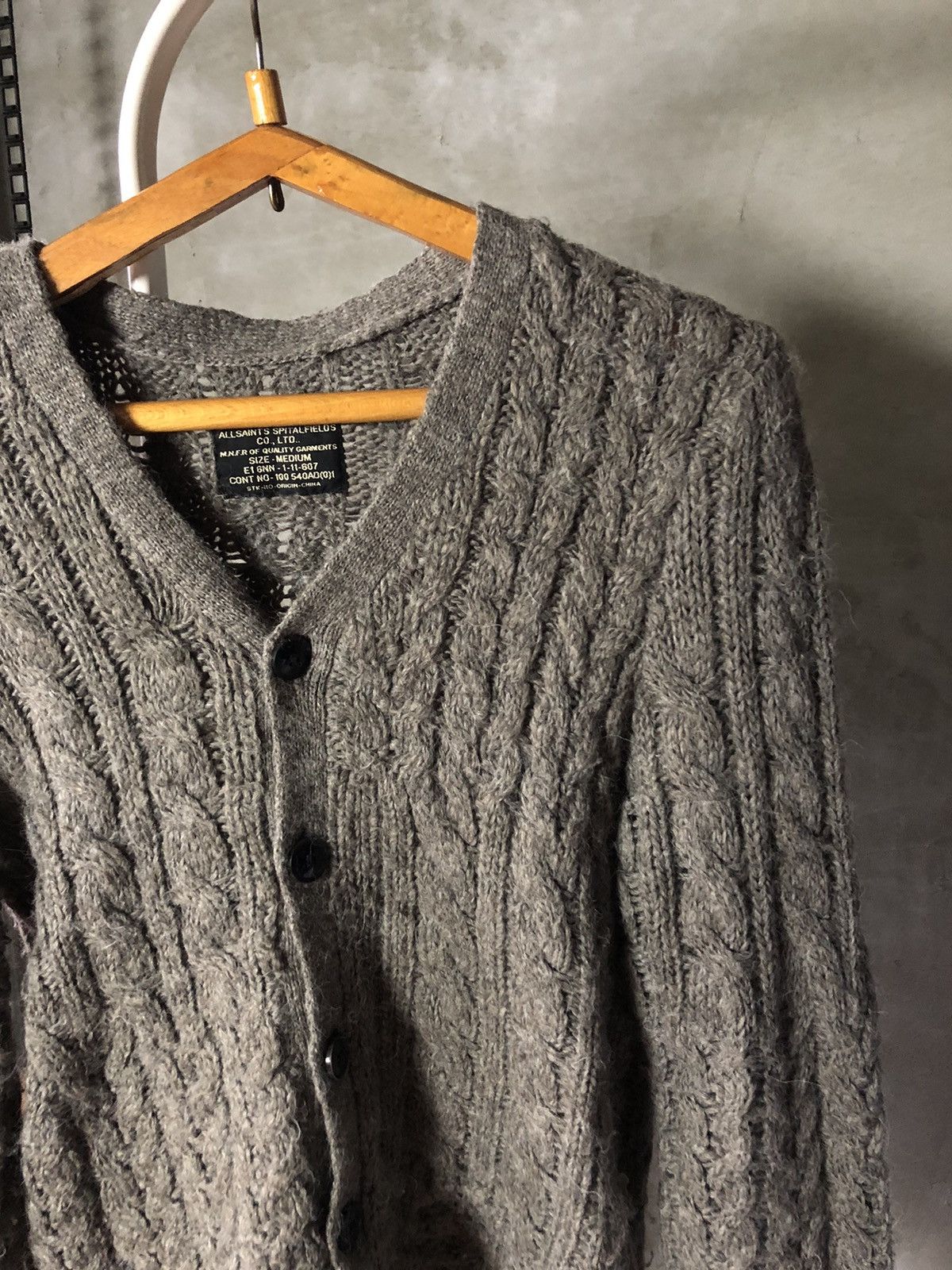 Allsaints AllSaints Men’s Wool Alpaca Cable Knit Cardigan - Size M Size US M / EU 48-50 / 2 - 2 Thumbnail
