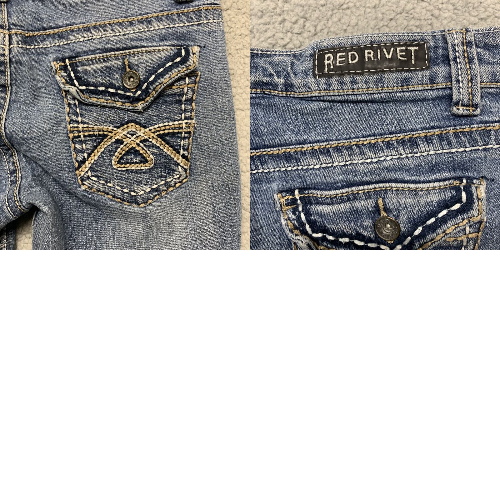Denime Red Rivet Jeans Women’s 7 Blue Low Rise Skinny Denim Pockets Embroidered Flap 5-Pocket Size 28" / US 6 / IT 42 - 9 Thumbnail
