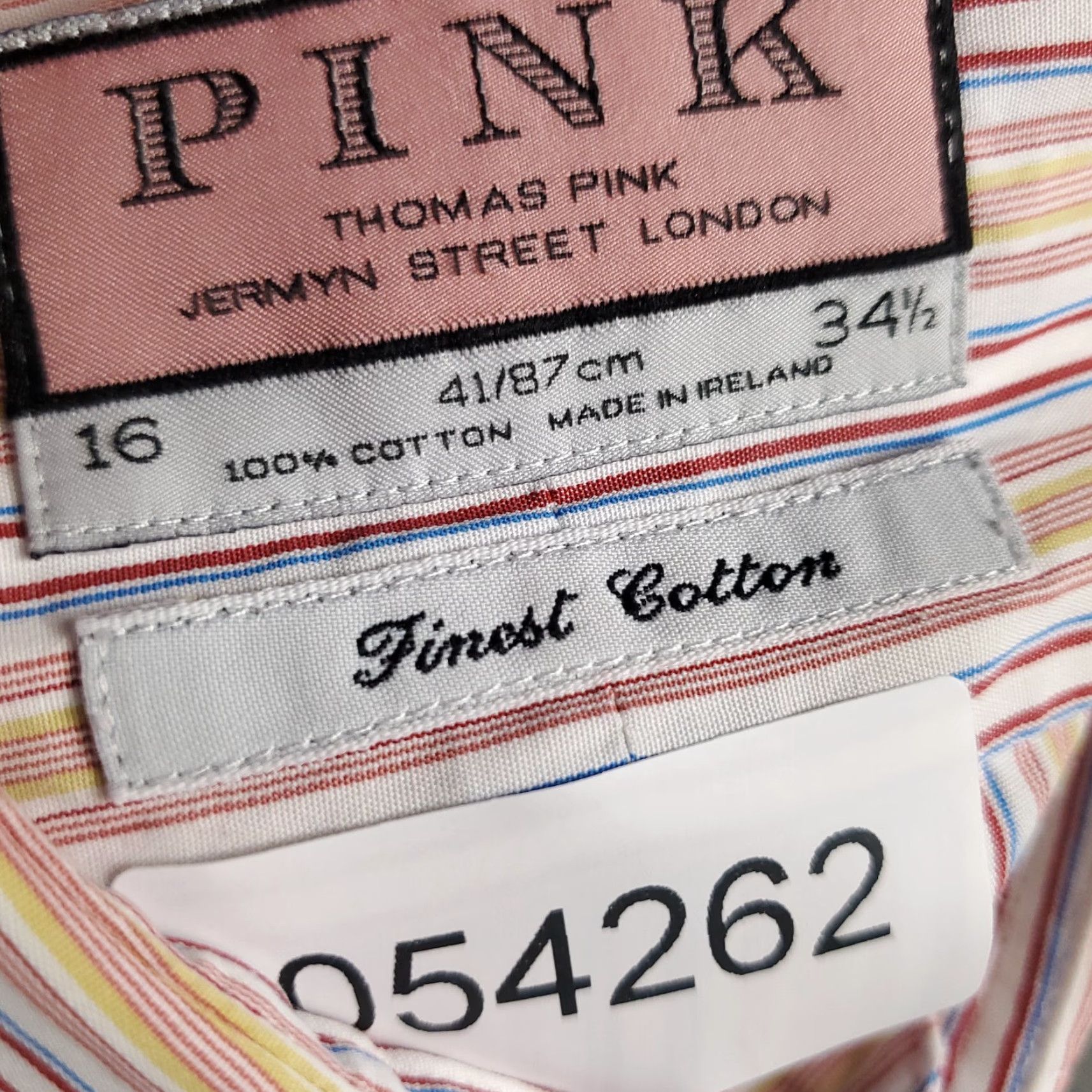 Pinko VINTAGE? No — Thomas Pink Shirt Mens Size 16 Red Blue Striped Dress Shirt Long Sleeve Button Up Cotton Classic Fit 16 Red Mens Regular Shirt Size 42R - 8 Thumbnail