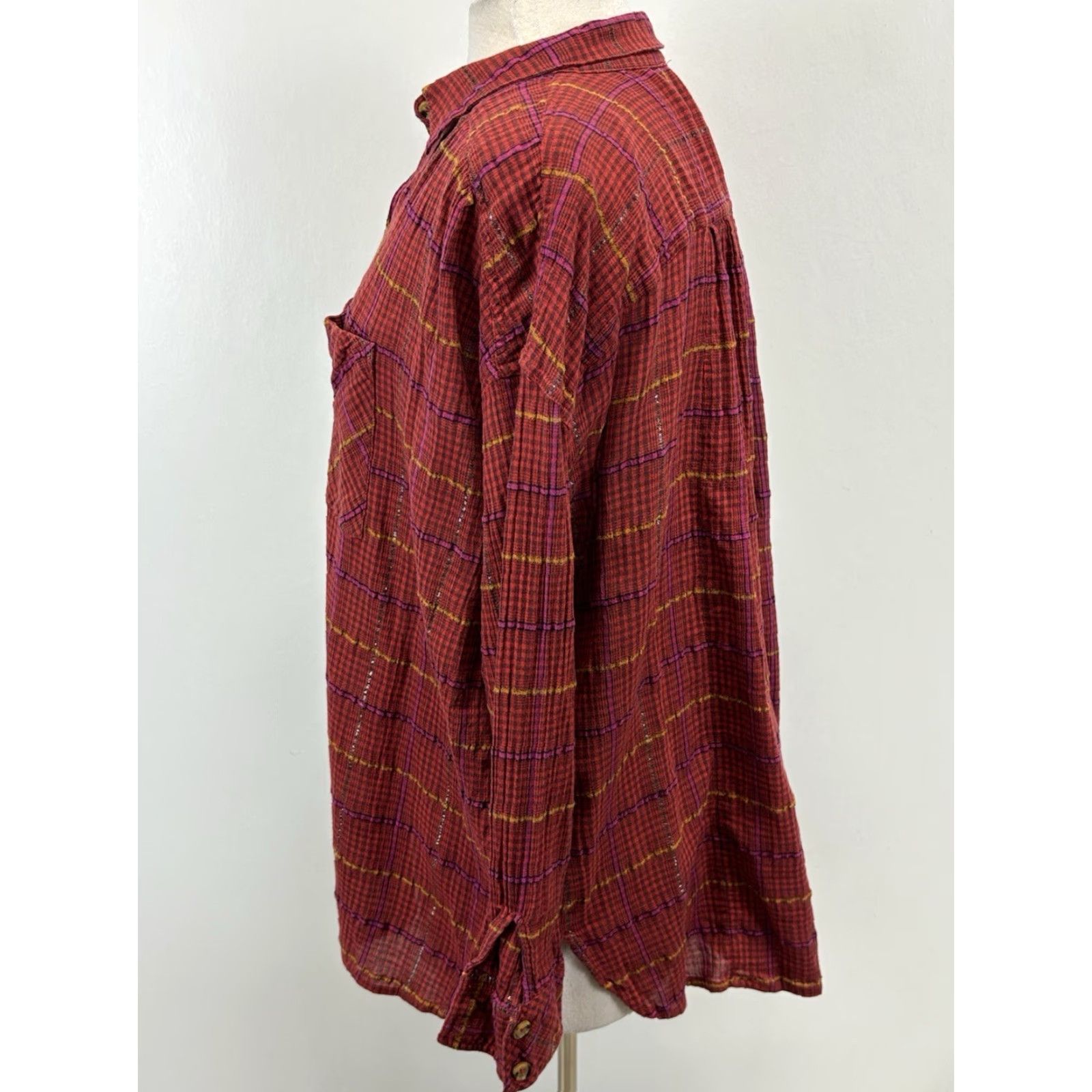 Free People Free People Break My Stride Plaid Tunic Size Medium Red Long Sleeve Oversized Size M / US 6-8 / IT 42-44 - 3 Thumbnail