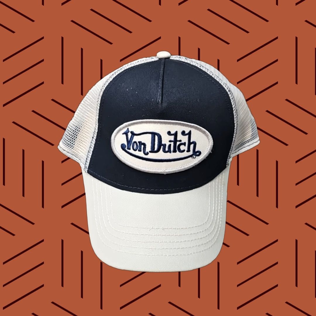 Von Dutch Von Dutch Trucker Hat Blue And White Oval Patch Snapback Adjustable One Size Men Casual Cotton Hat Size ONE SIZE - 1 Thumbnail