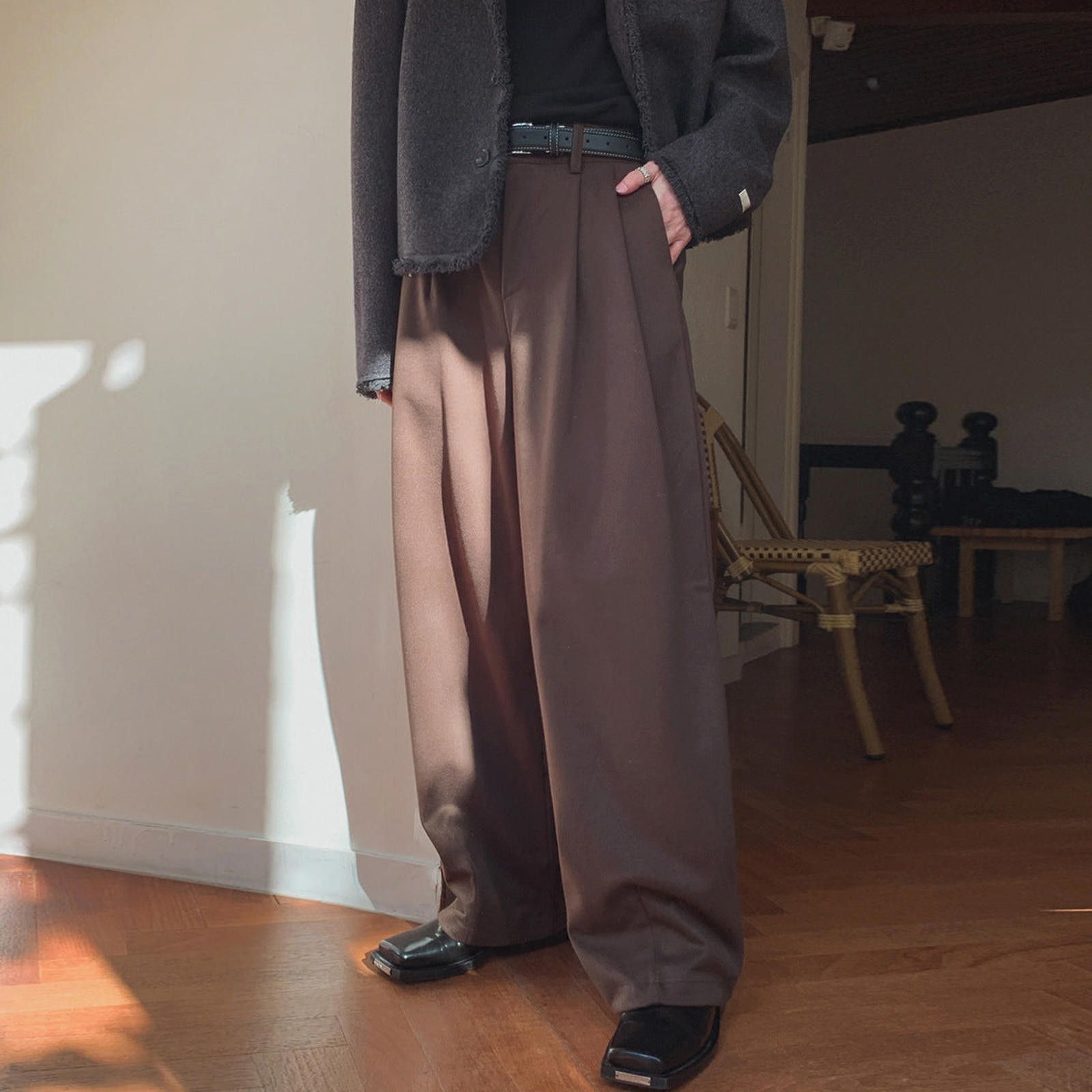 Other Brown Wide Leg Pants, Men's Relaxed Fit Trousers Size US 30 / EU 46 - 4 Thumbnail