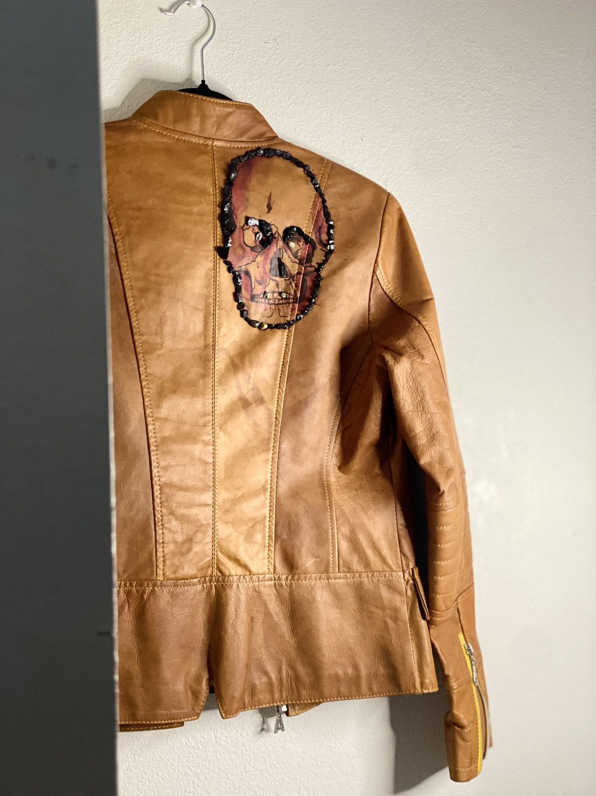 Hand-Painted Leather Jacket w/ Crystals (XXS • 1 of 1)