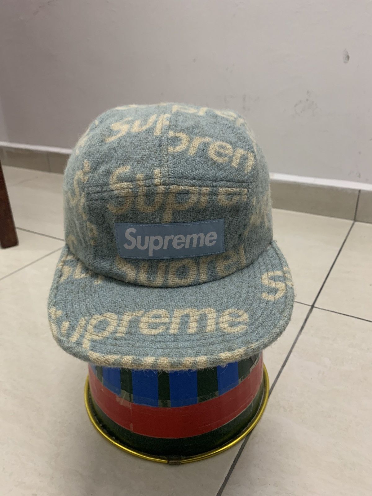 Harris Tweed × Supreme Supreme Harris Tweed Camp Cap in Light Blue Size ONE SIZE - 1 Thumbnail