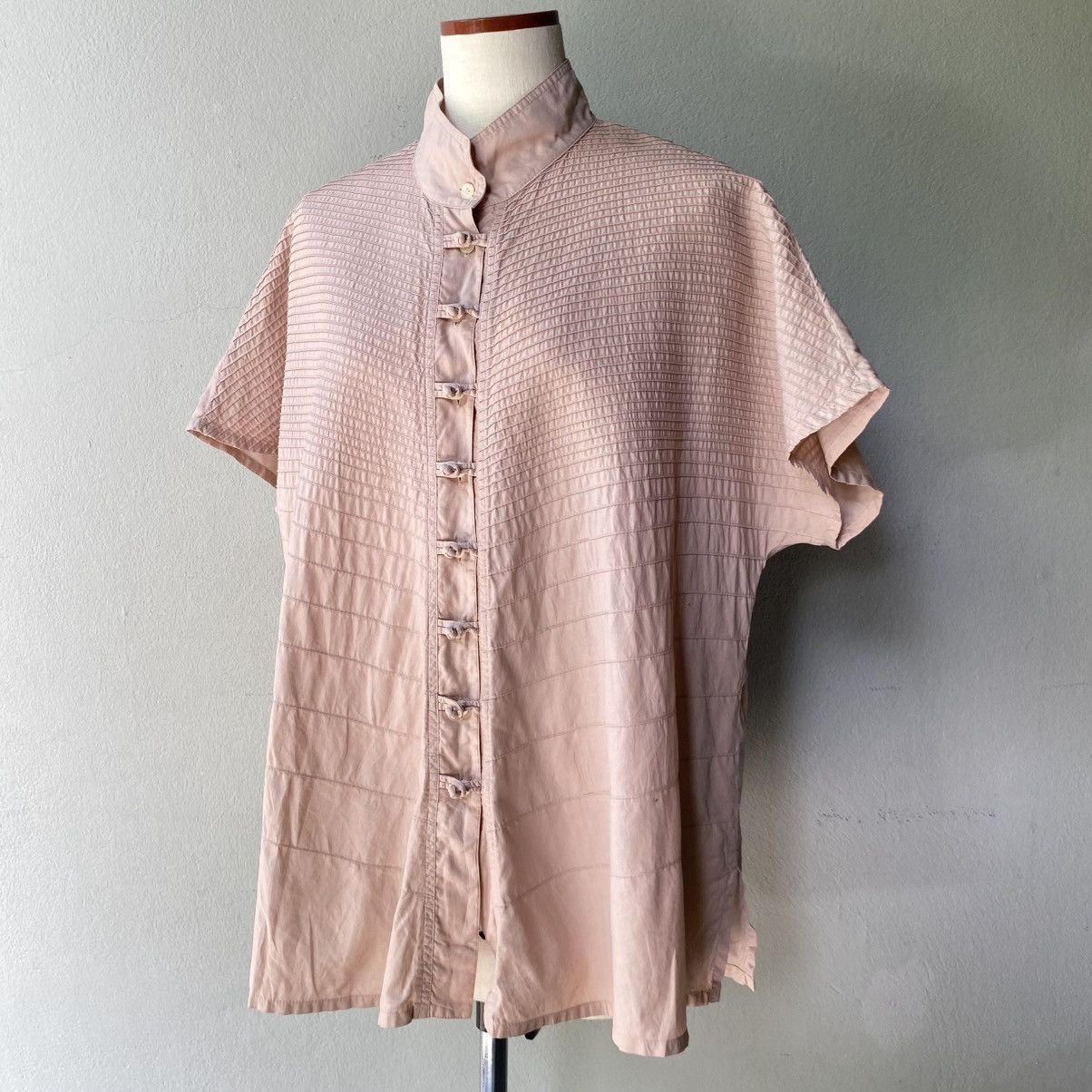 Japanese Brand Yacco MARICARD Pink Textured Short Sleeve Mandarin Collar Size XL / US 12-14 / IT 48-50 - 12 Thumbnail