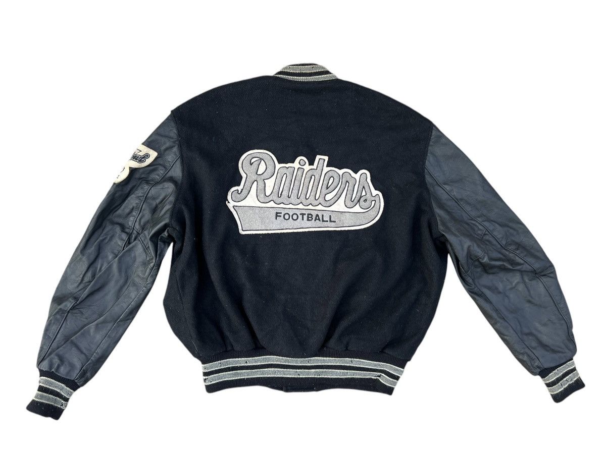 NBA 80s 90s DeLONG Raiders Football Distressed Varsity Jacket Size US L / EU 52-54 / 3 - 15 Thumbnail