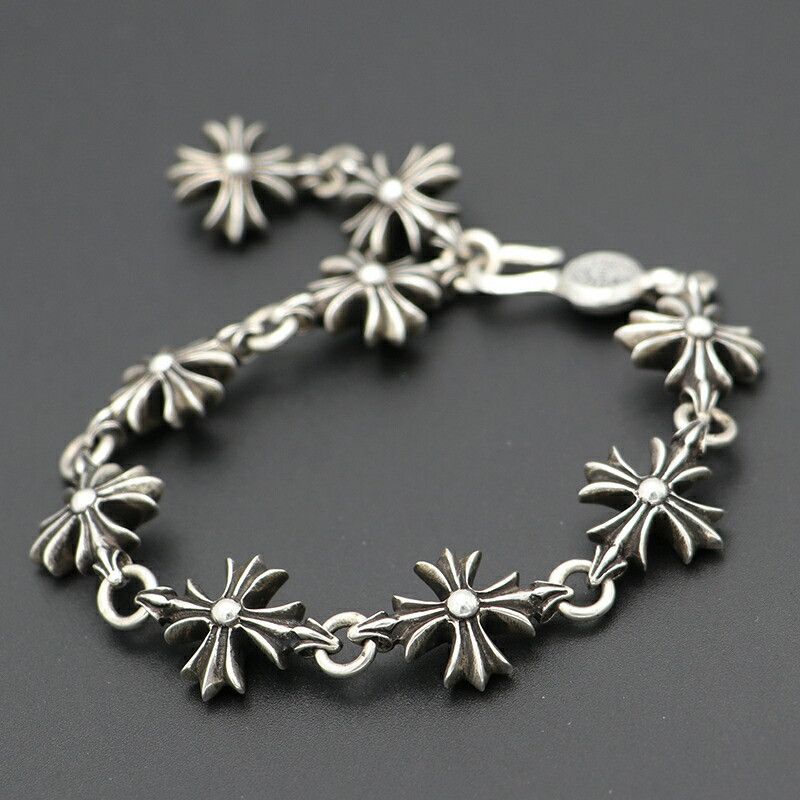 【超稀少】Chrome Hearts Cutout CROSS Bracelet Chrome Hearts Cross Plus Cut Out 8 Link Hook Bracelet