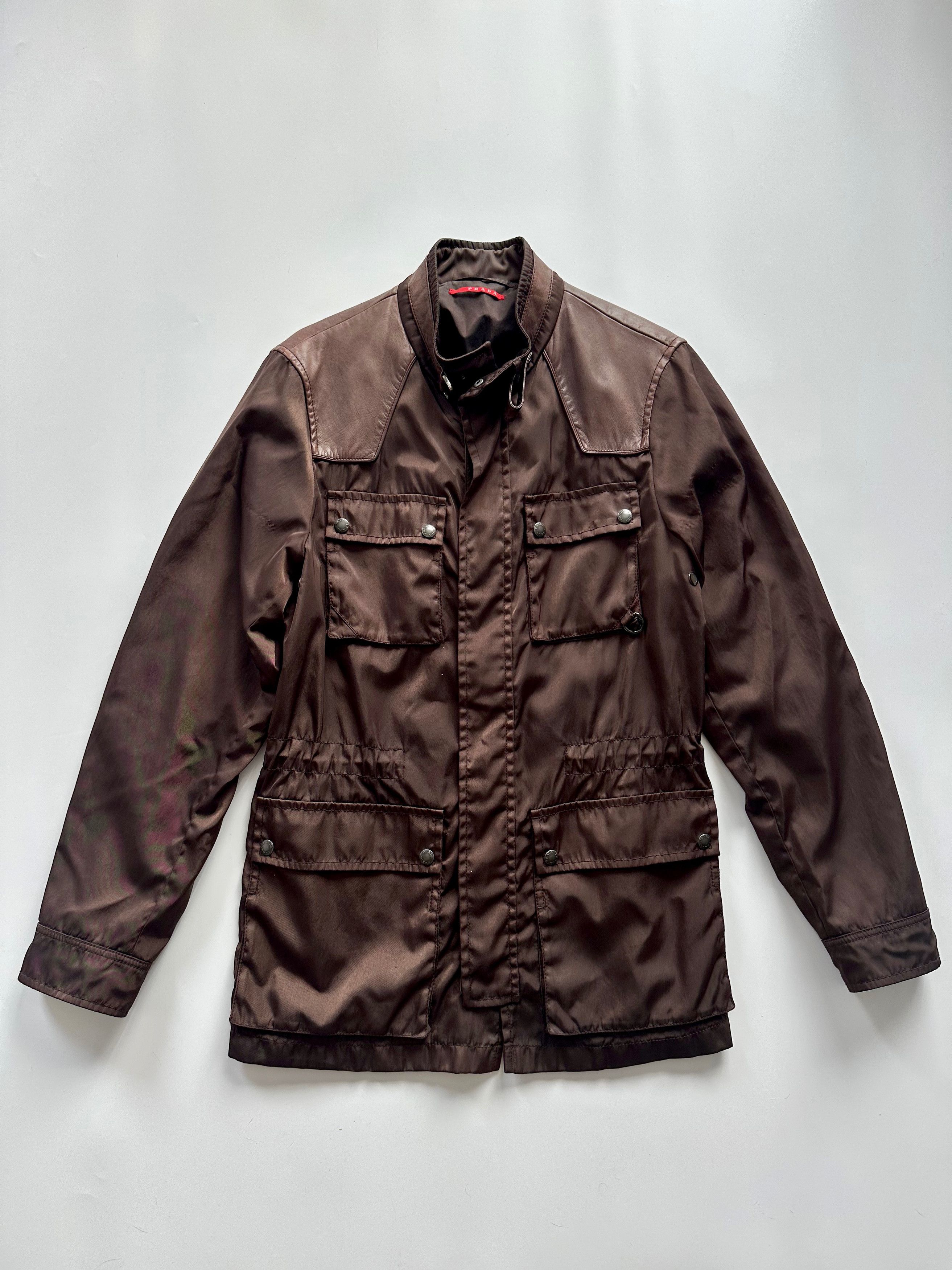 Prada 2006 Vintage Prada Brown Nylon Leather Coat Jacket Size US L / EU 52-54 / 3 - 20 Thumbnail