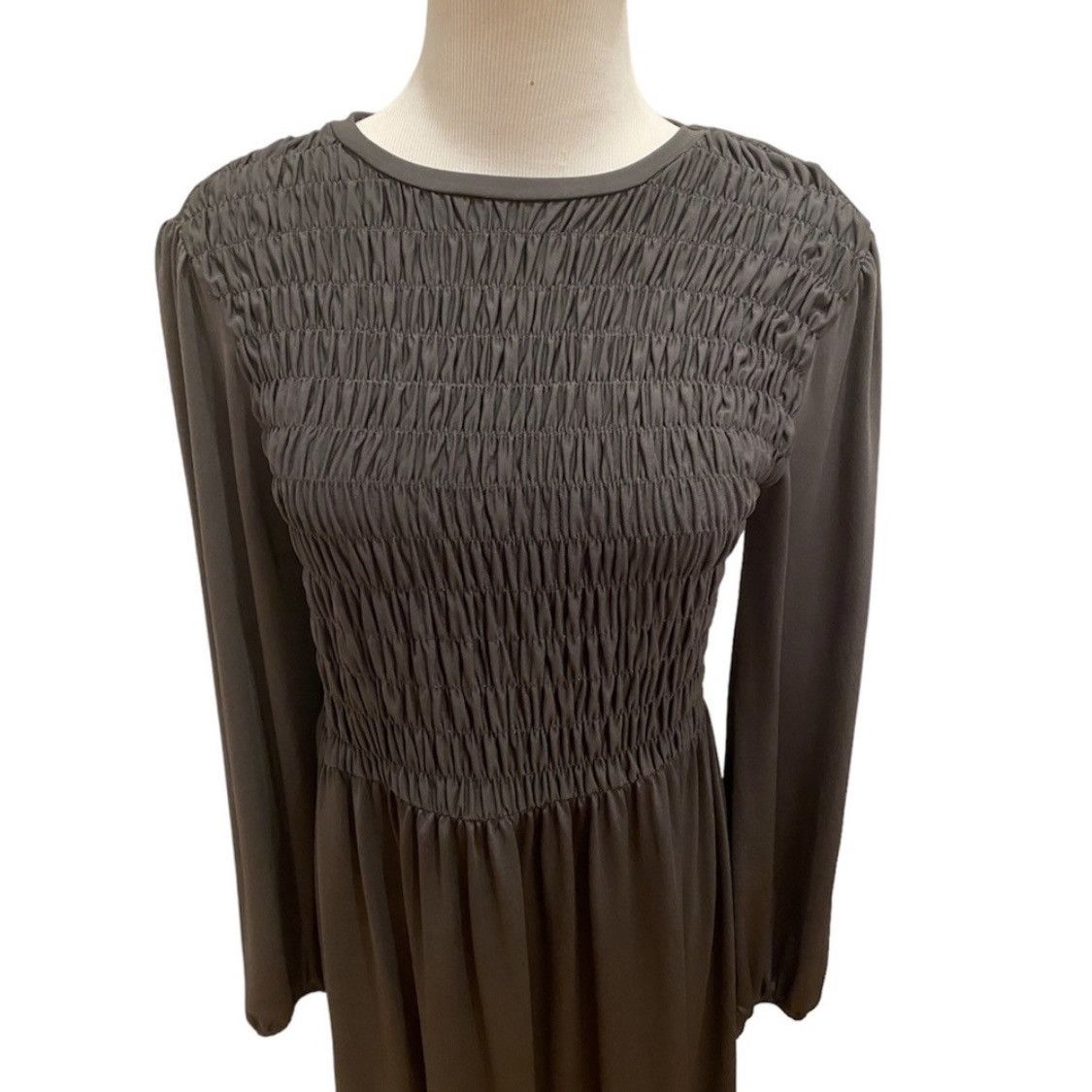 Zara Zara smocked Ruched Dark Gray MIDI Dress Boho M Size M / US 6-8 / IT 42-44 - 2 Thumbnail