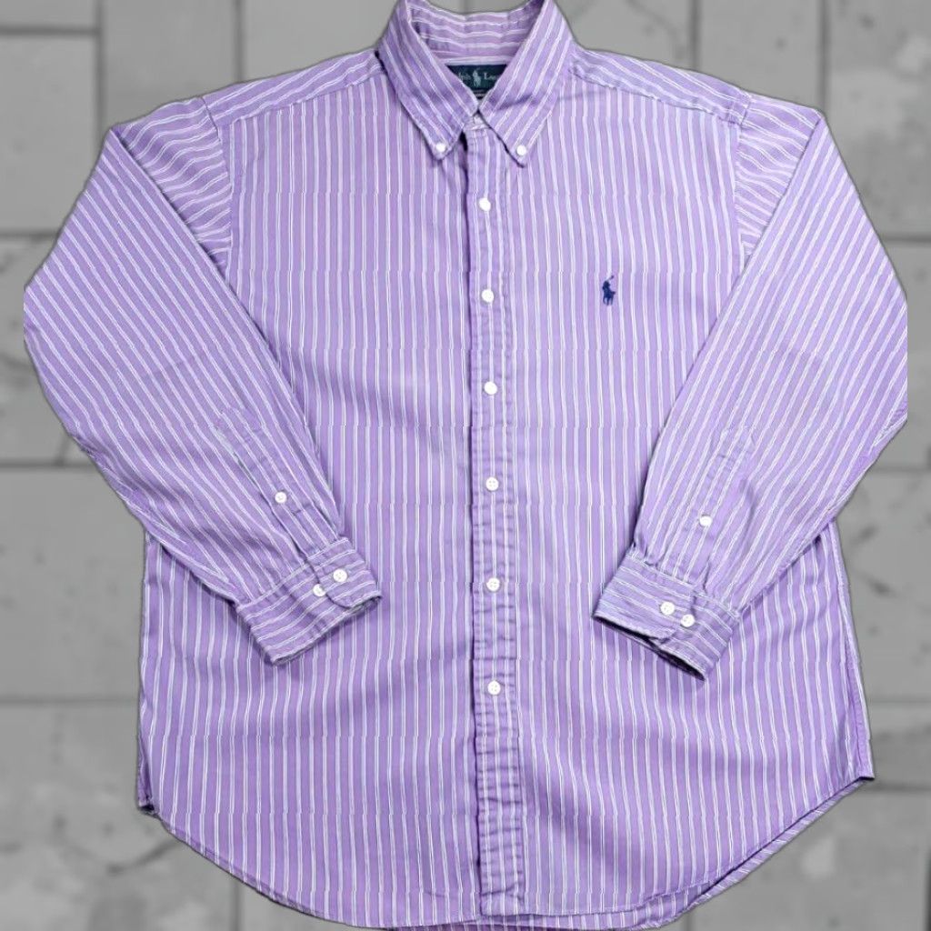 Polo Ralph Lauren VINTAGE Polo Ralph Lauren Shirt Striped Purple Button-Up Long Sleeve Mens 16.5-32/33 Size US XL / EU 56 / 4 - 1 Thumbnail